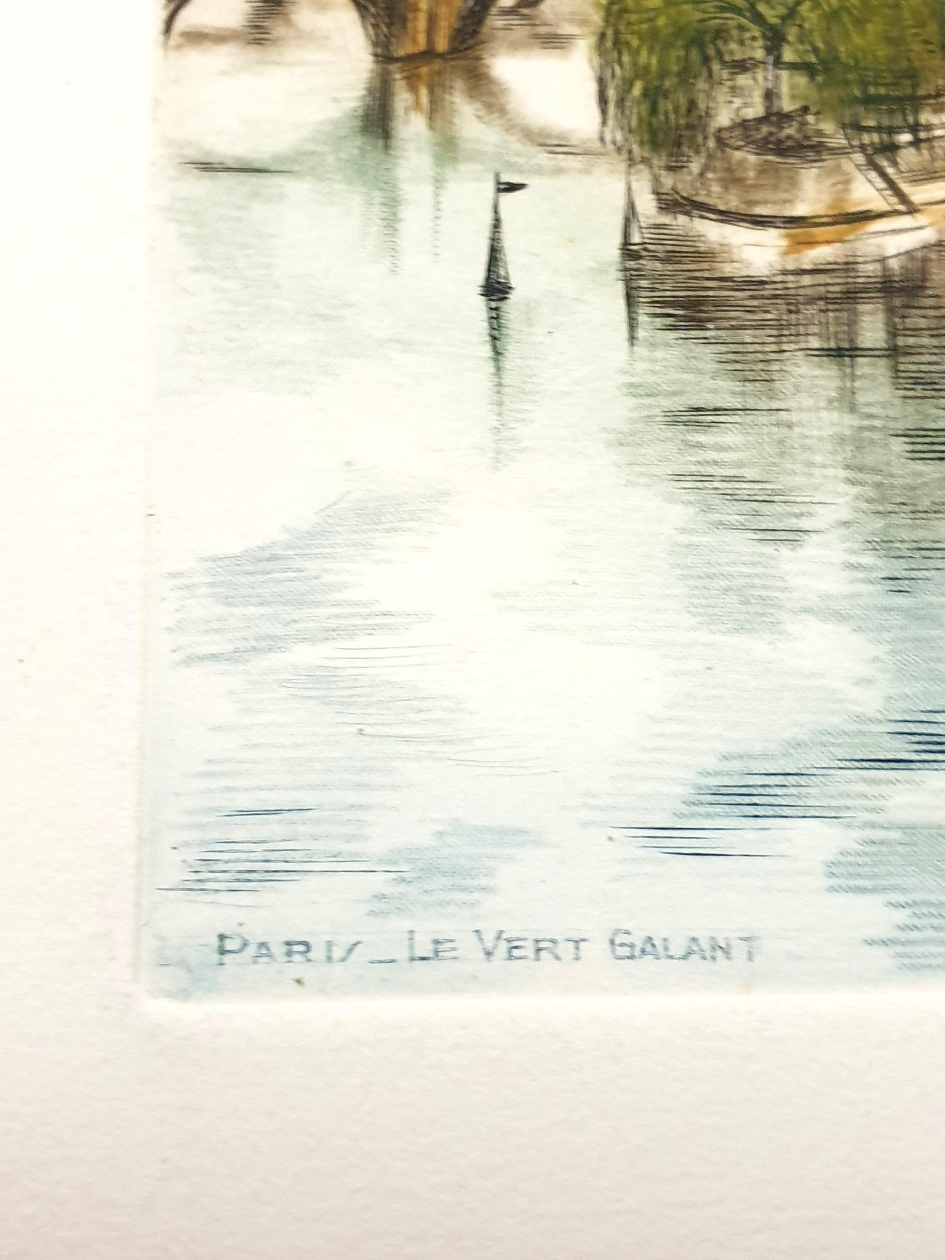Dufza - París - Le Vert Galant - Grabado original firmado a mano en venta 4