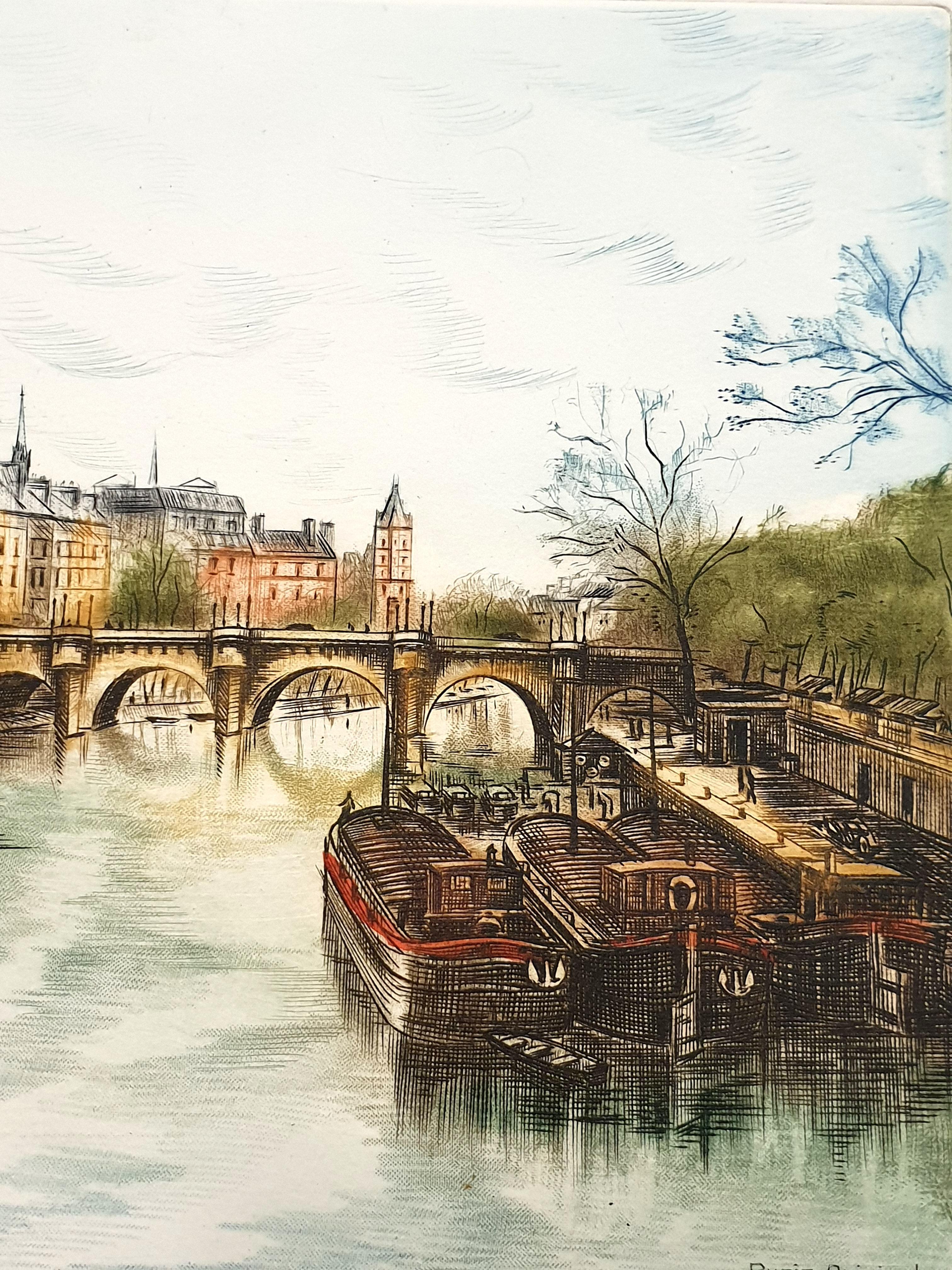 Dufza - París - Le Vert Galant - Grabado original firmado a mano en venta 1