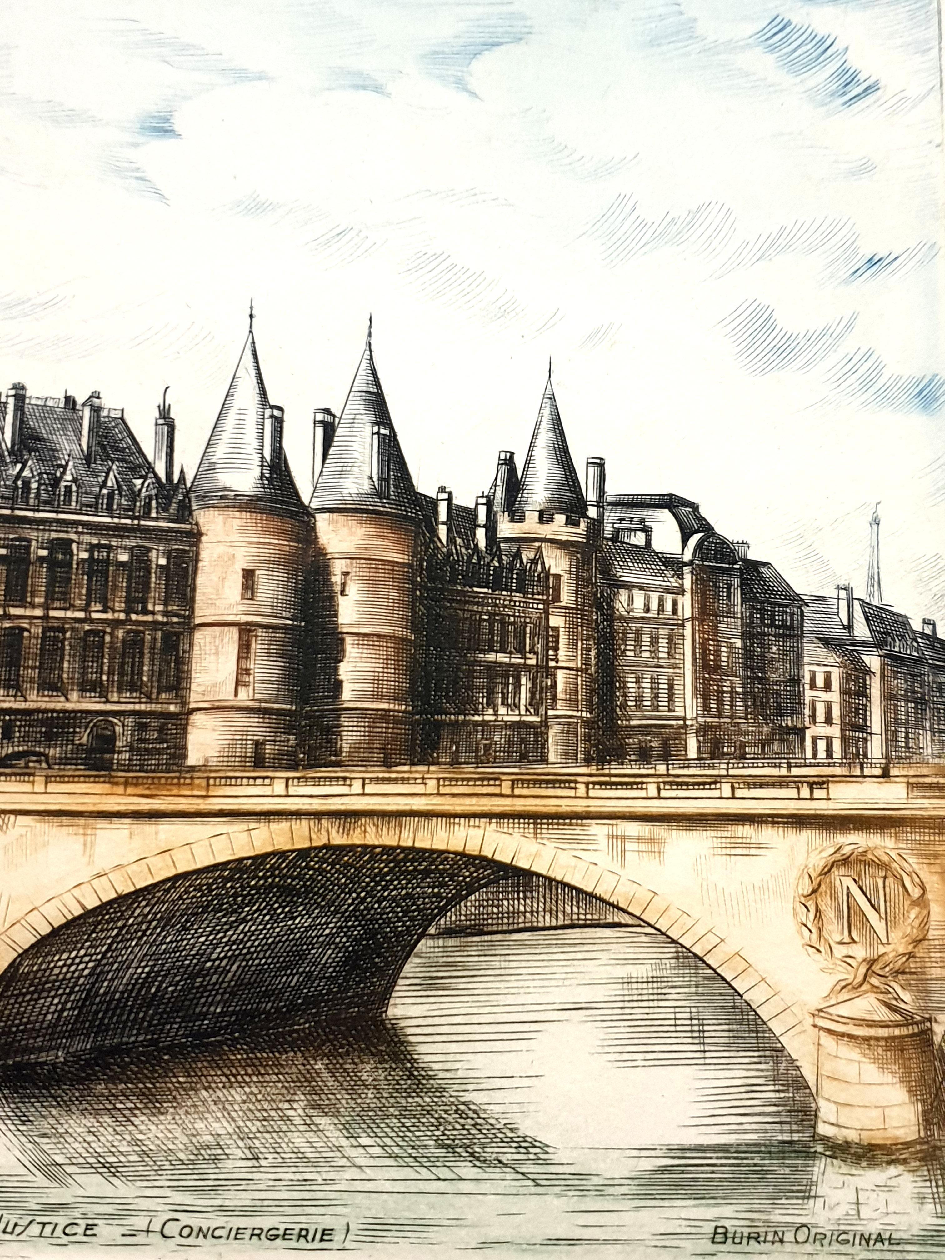 Dufza - Parigi - Conciergerie - Acquaforte originale firmata a mano in vendita 7
