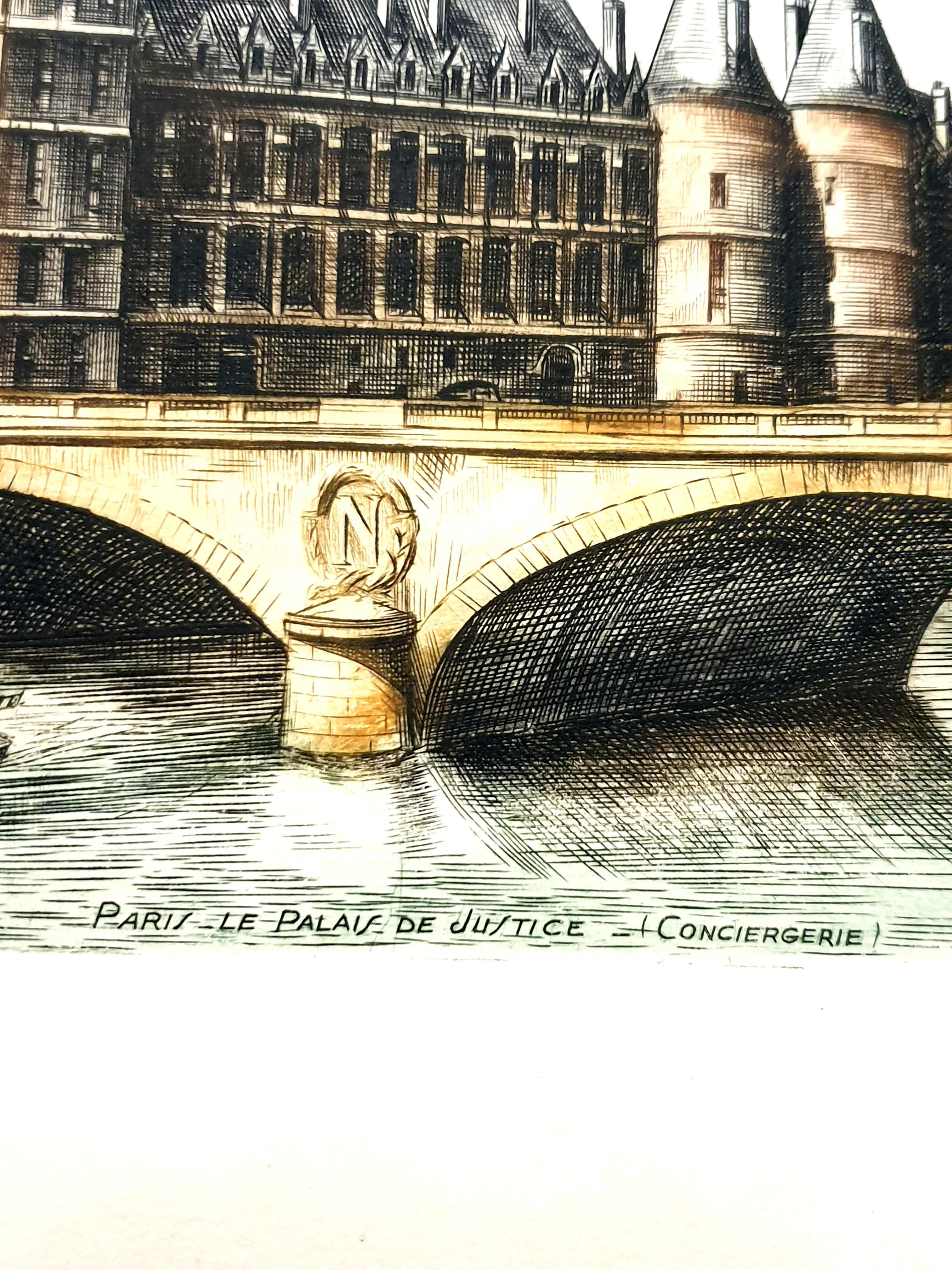 Dufza - Parigi - Conciergerie - Acquaforte originale firmata a mano in vendita 3