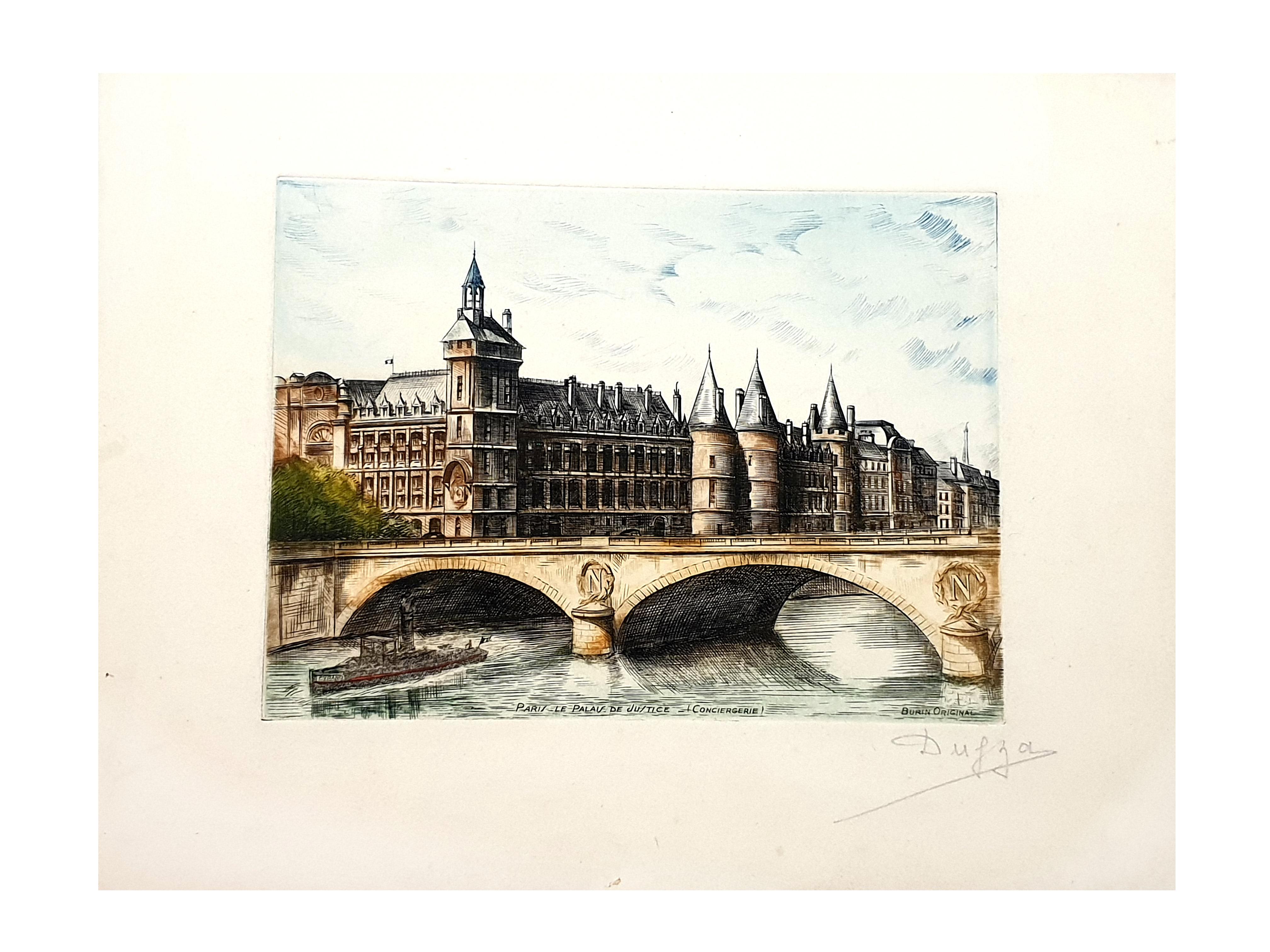 Dufza - Parigi - Conciergerie - Acquaforte originale firmata a mano in vendita 1