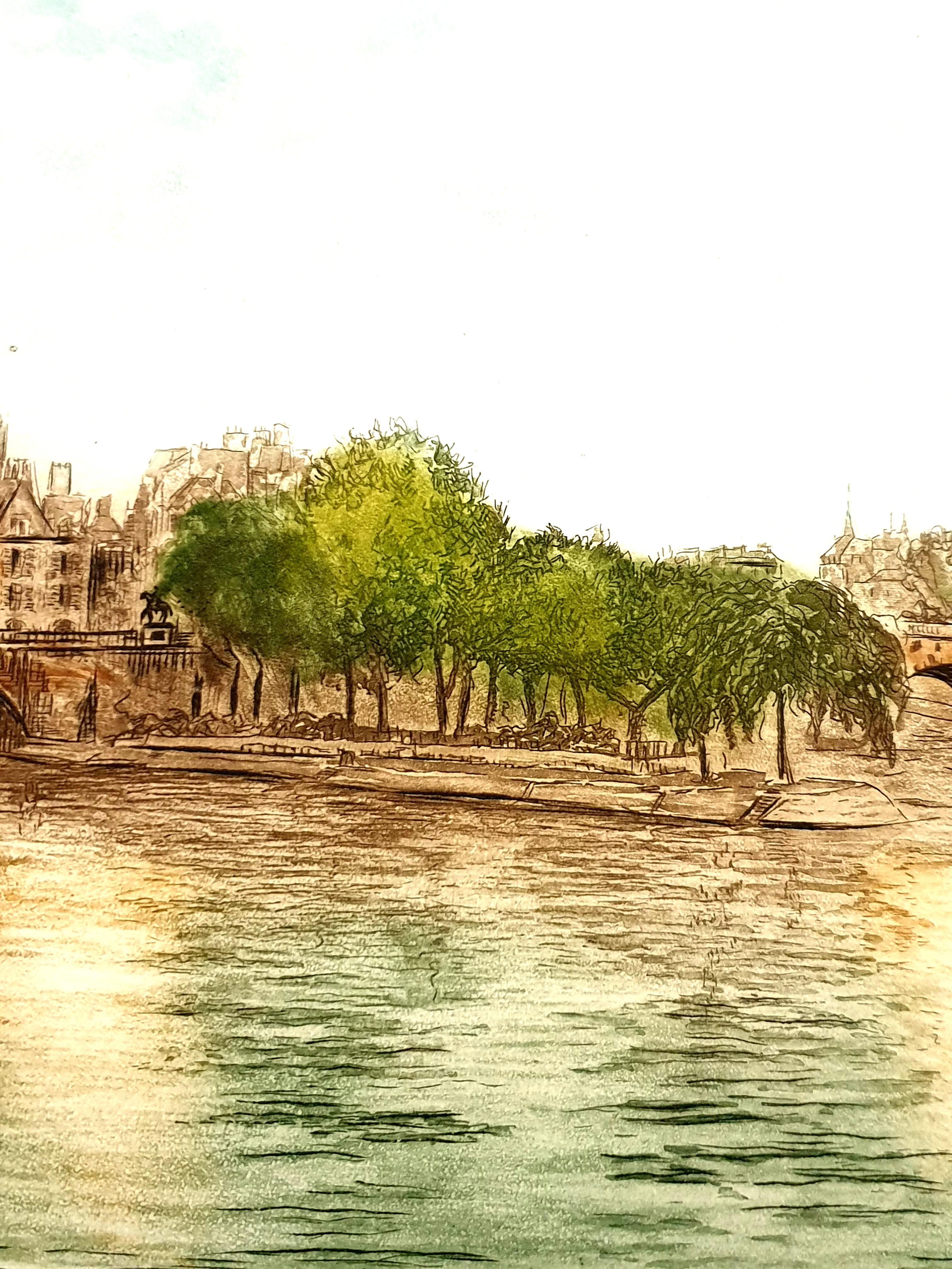 Dufza - Paris - Le Pont Neuf - Gravure originale signée à la main en vente 6