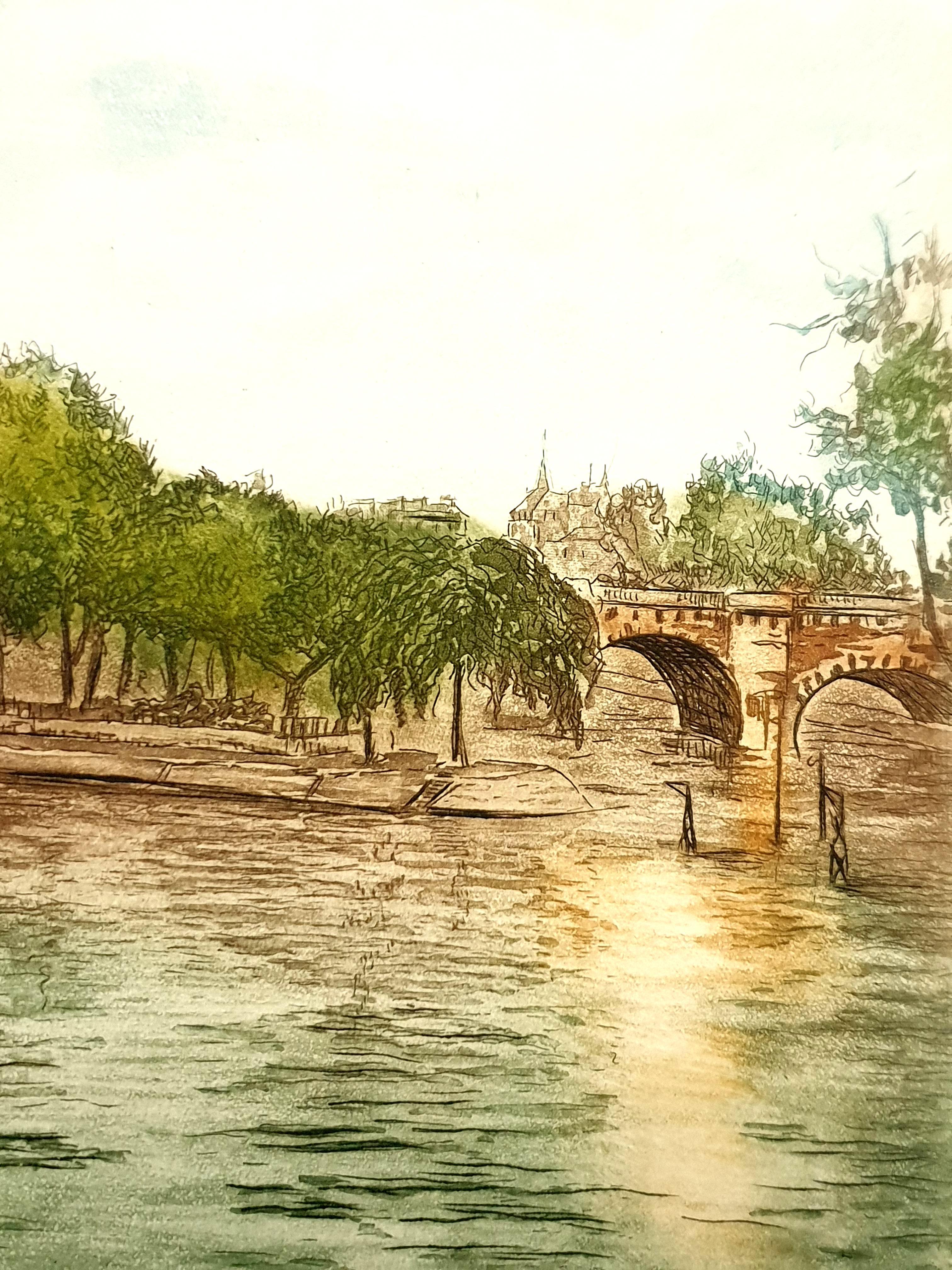 Dufza - Paris - Le Pont Neuf - Original Handsigned Etching For Sale 1