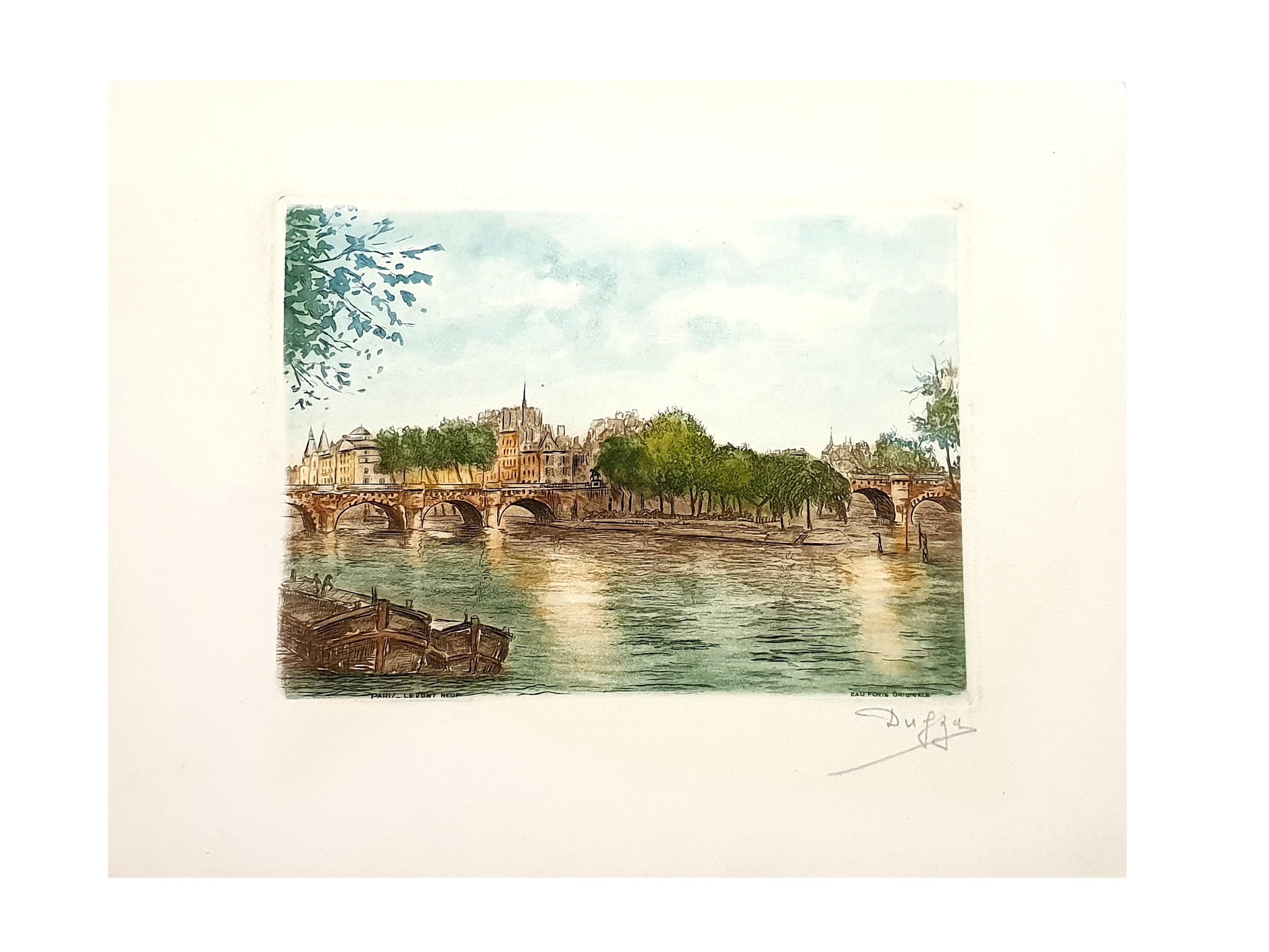 Dufza - Paris - Le Pont Neuf - Original Handsigned Etching For Sale 2