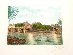 Dufza - París - Le Pont Neuf - Grabado original firmado a mano