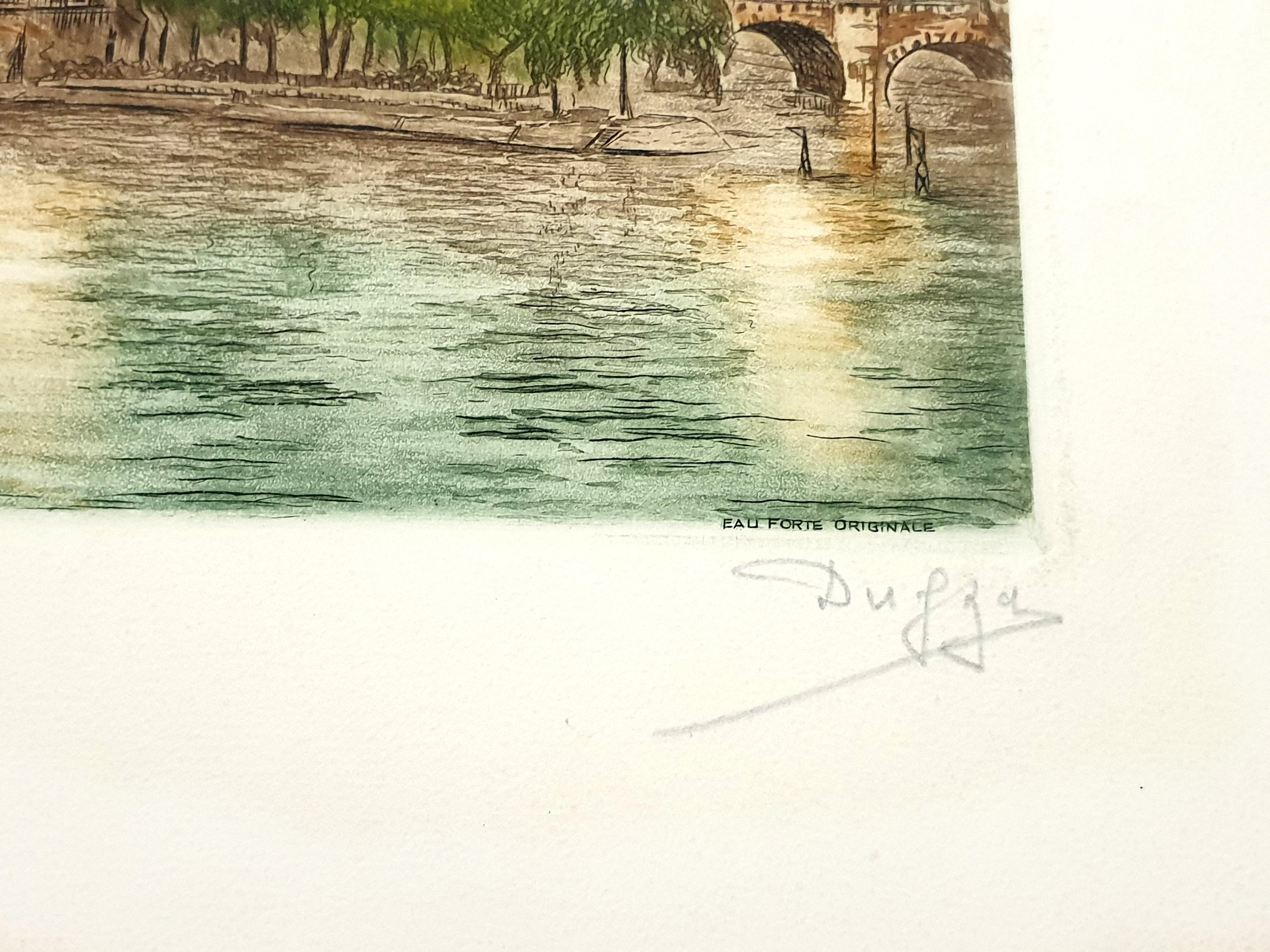 Dufza - Paris - Le Pont Neuf - Original Handsigned Etching For Sale 3