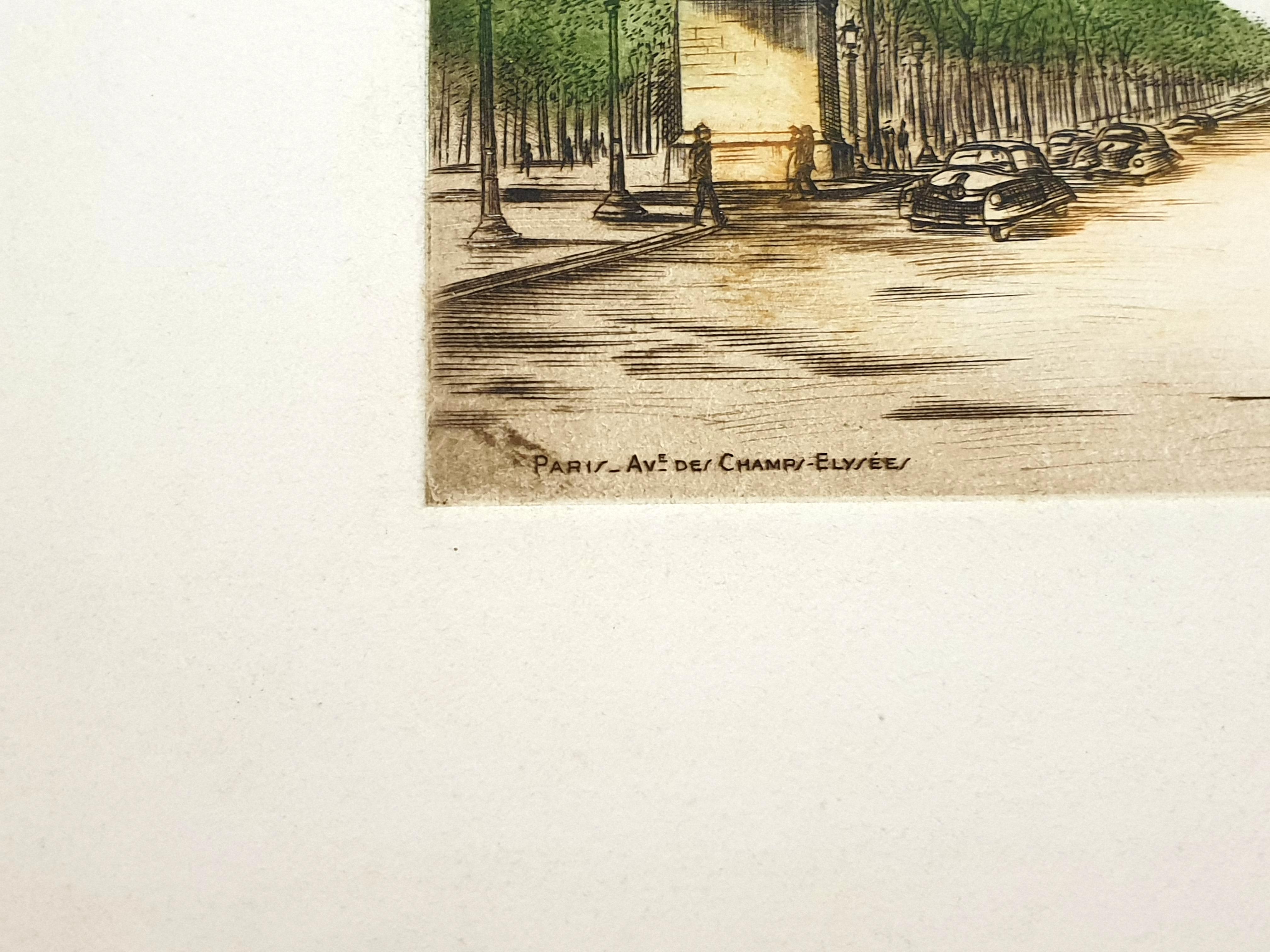 Dufza - Paris - Champs Elyses - Gravure originale signée à la main en vente 3
