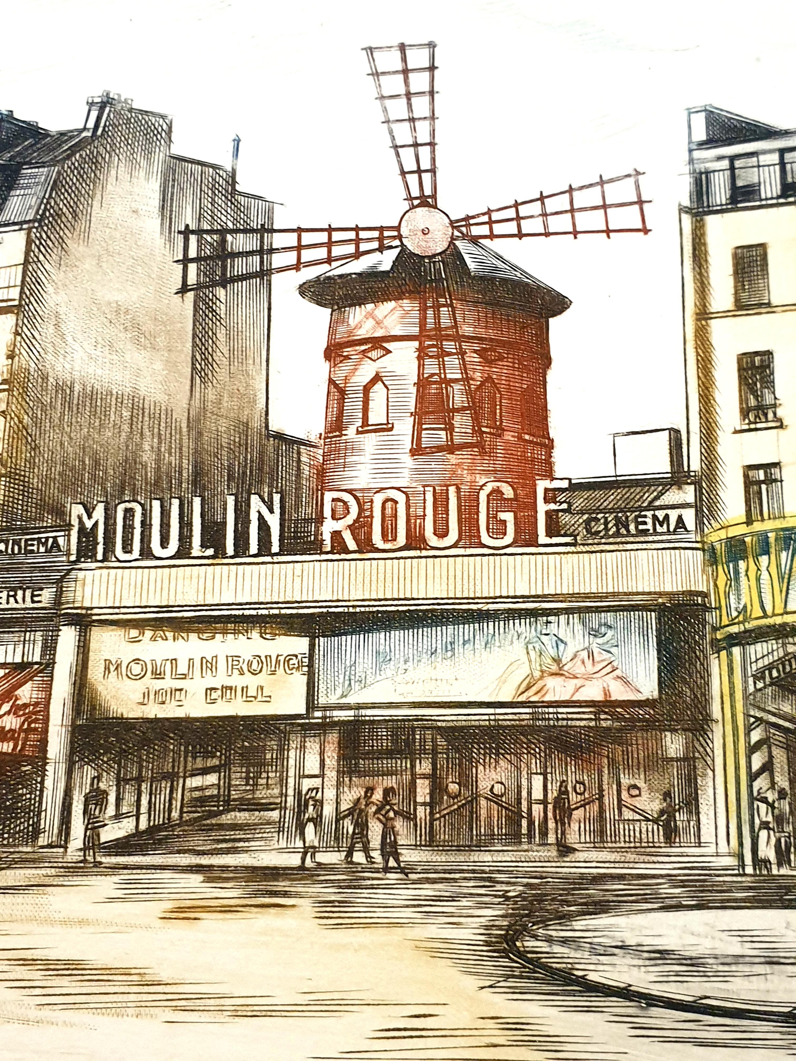 Dufza - París - Moulin Rouge - Grabado original firmado a mano en venta 6