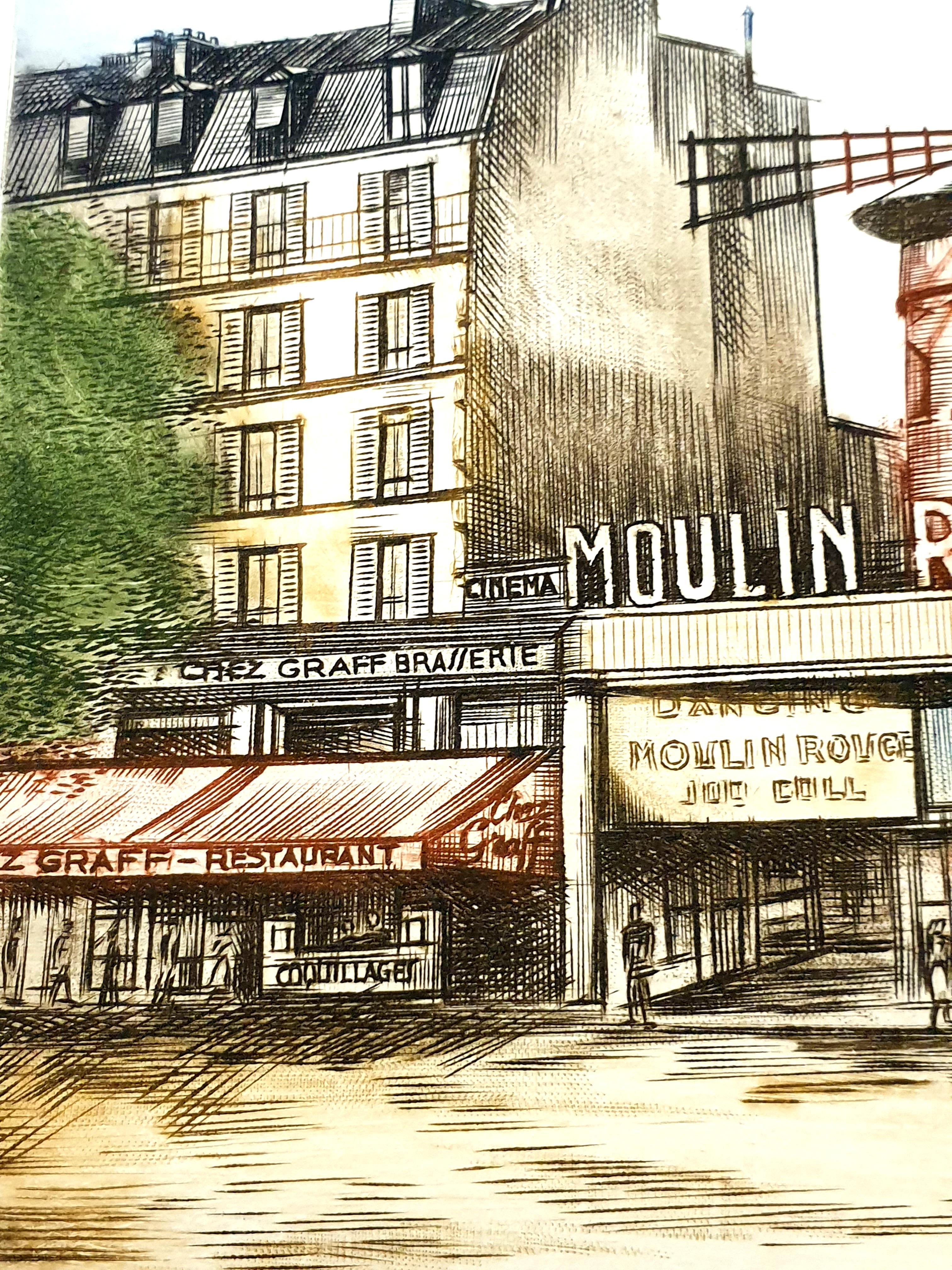 Dufza - París - Moulin Rouge - Grabado original firmado a mano en venta 5