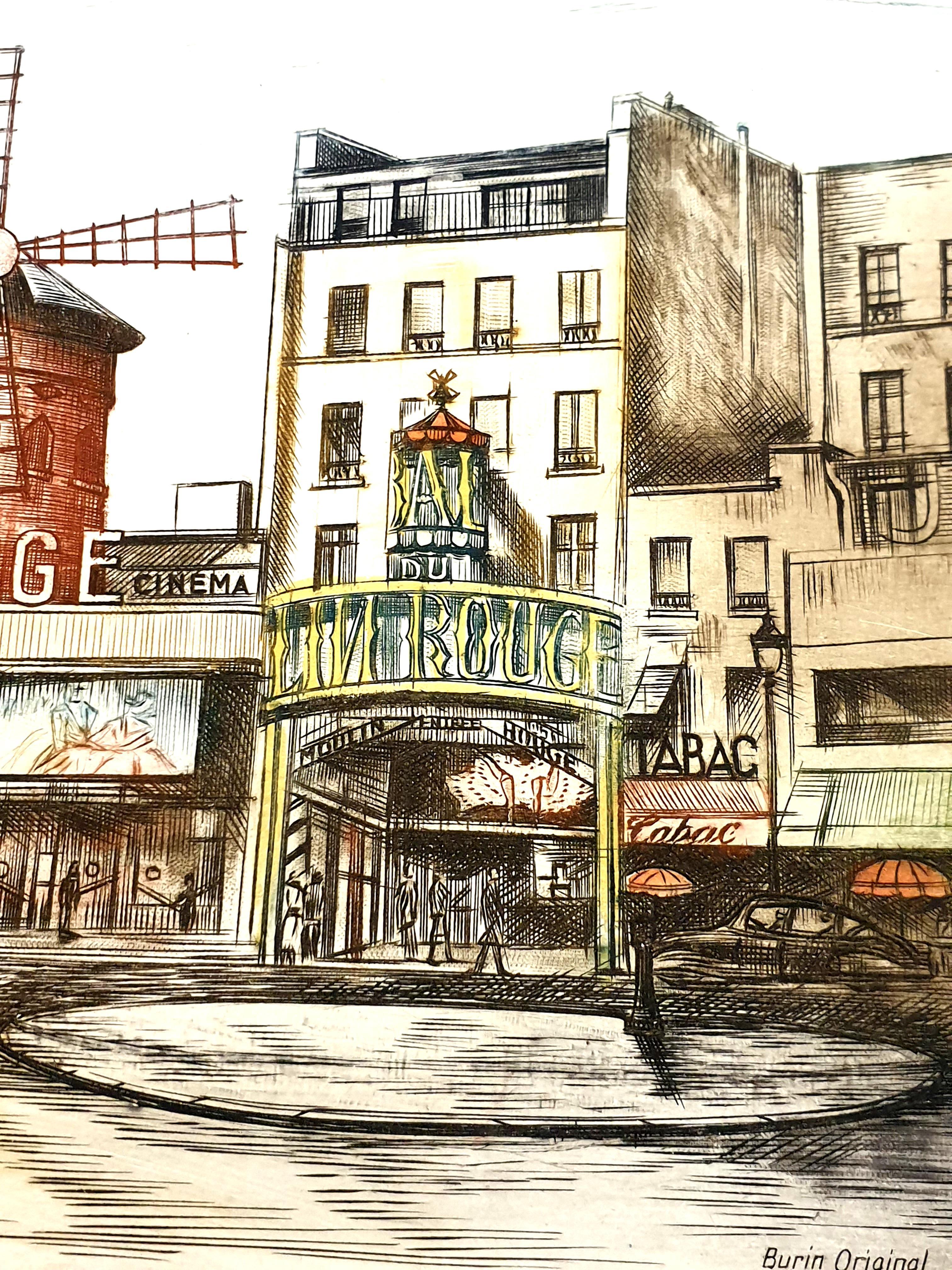 Dufza - París - Moulin Rouge - Grabado original firmado a mano en venta 1