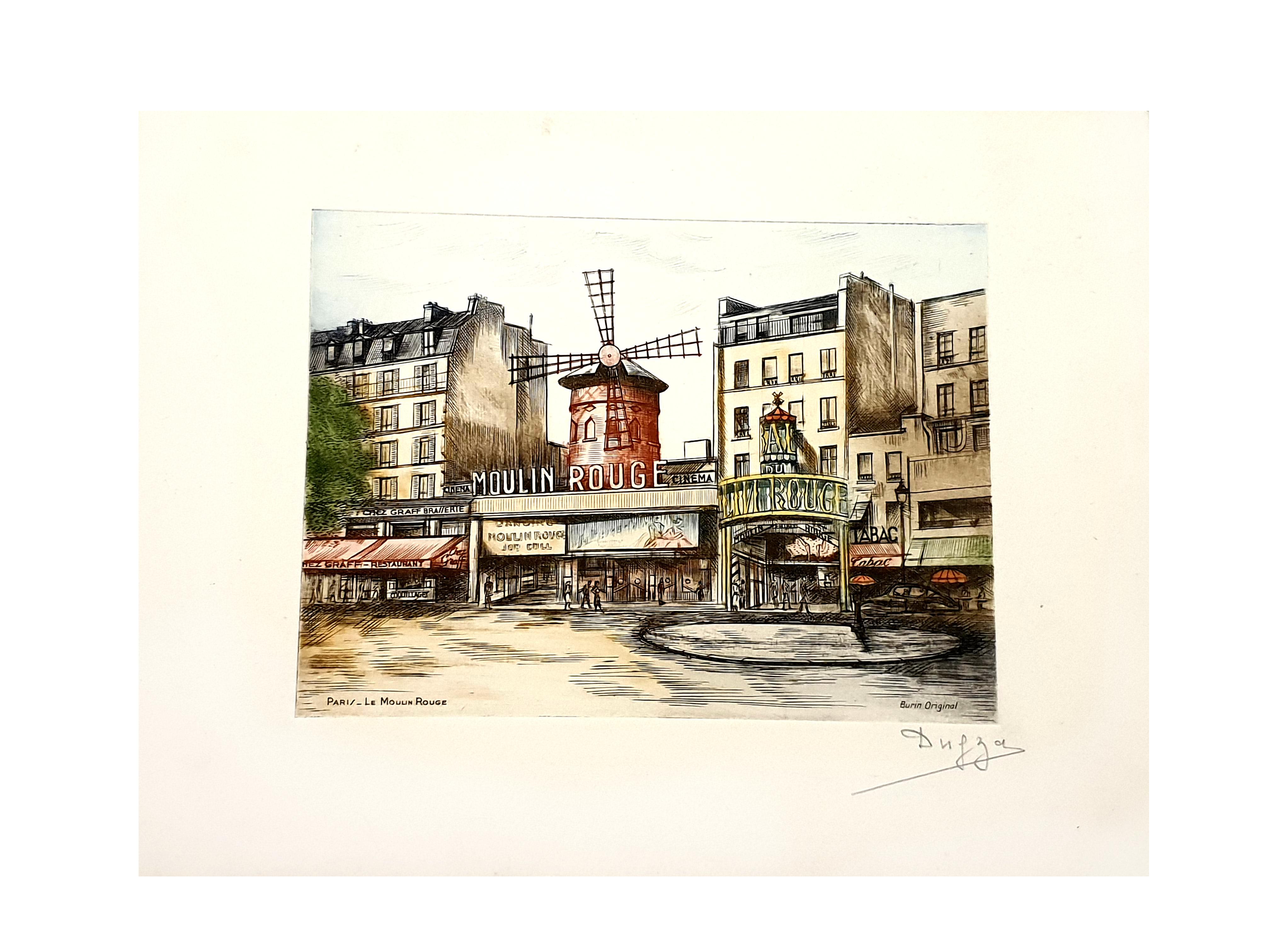 Dufza - París - Moulin Rouge - Grabado original firmado a mano en venta 2