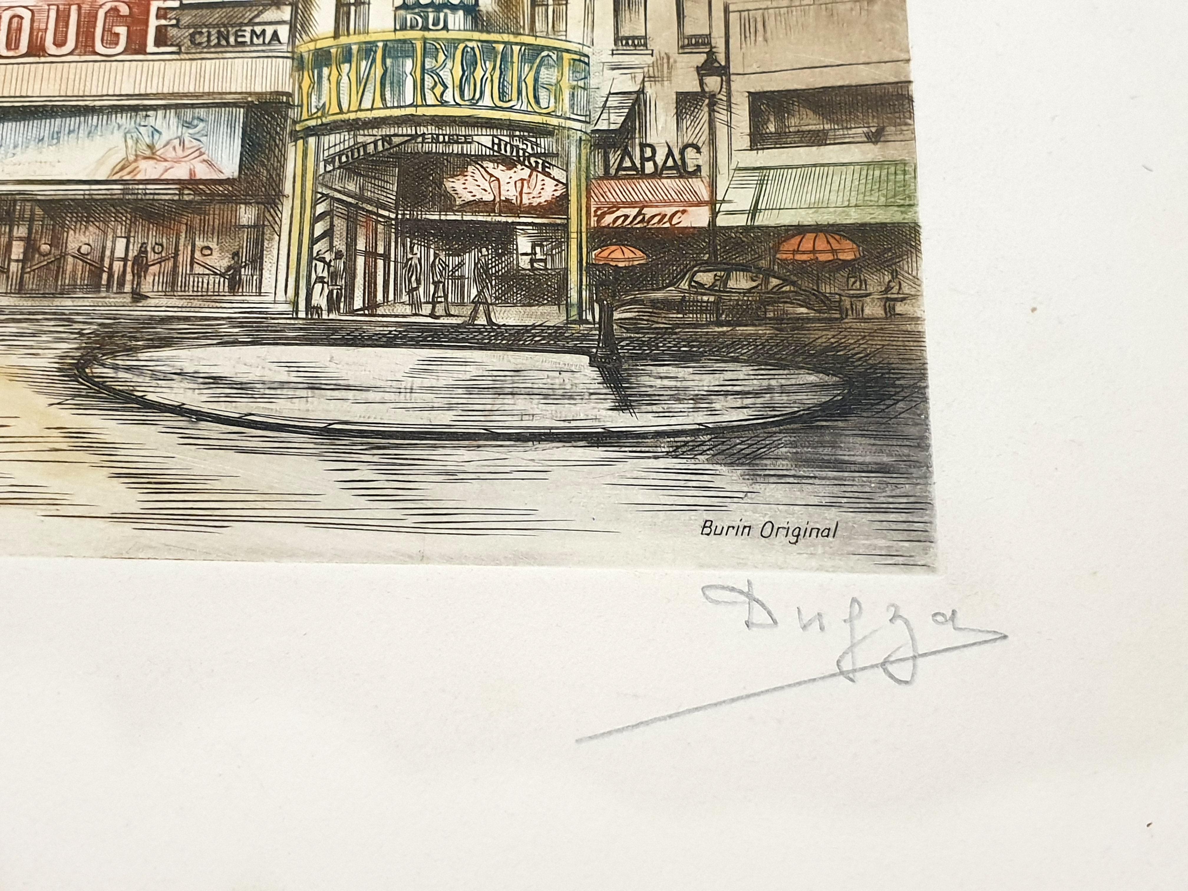 Dufza - París - Moulin Rouge - Grabado original firmado a mano en venta 3