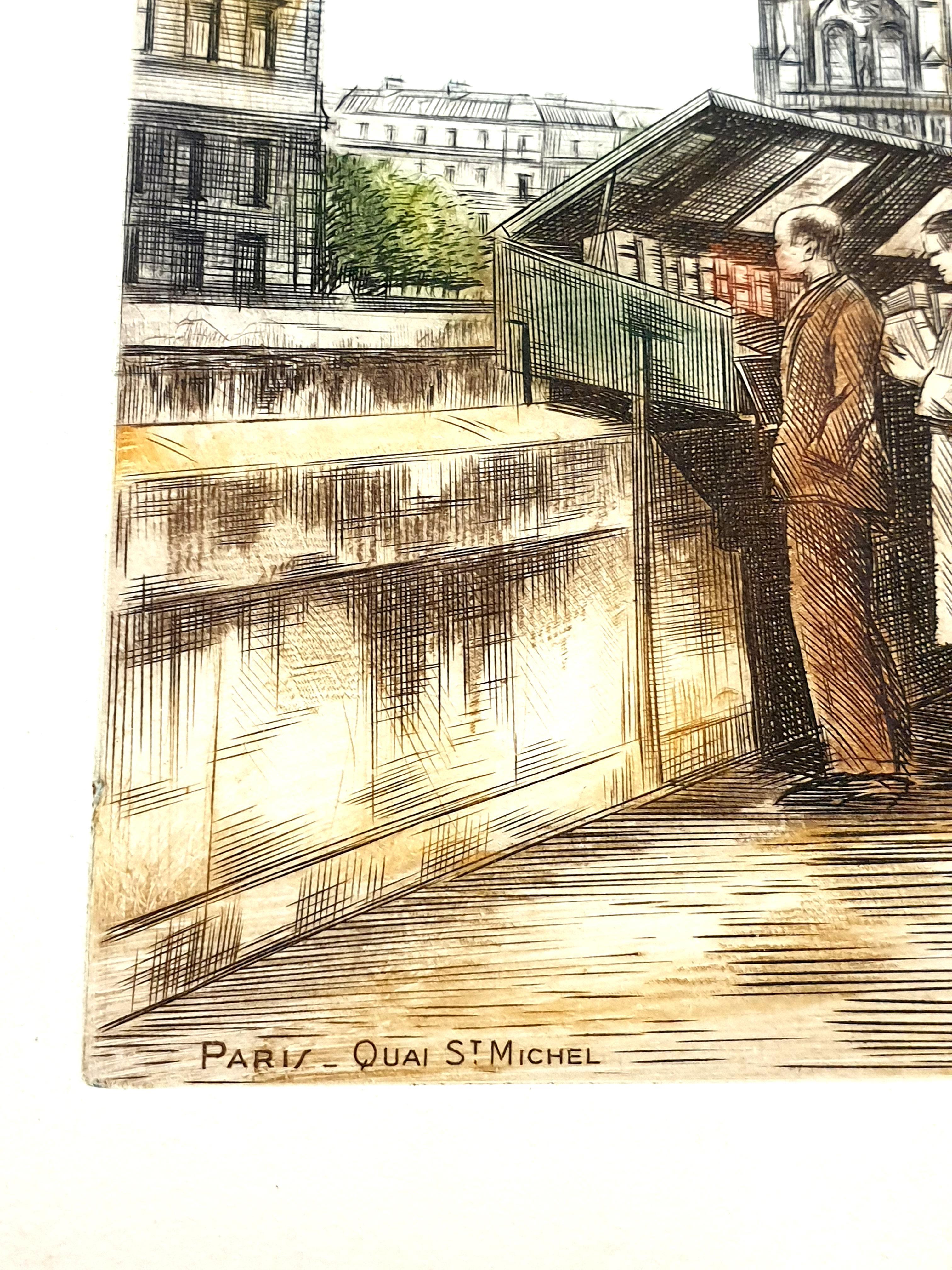 Dufza - Paris - Saint Michel - Original Handsigned Etching - Modern Print by Dufza d'Albert Dumouchel