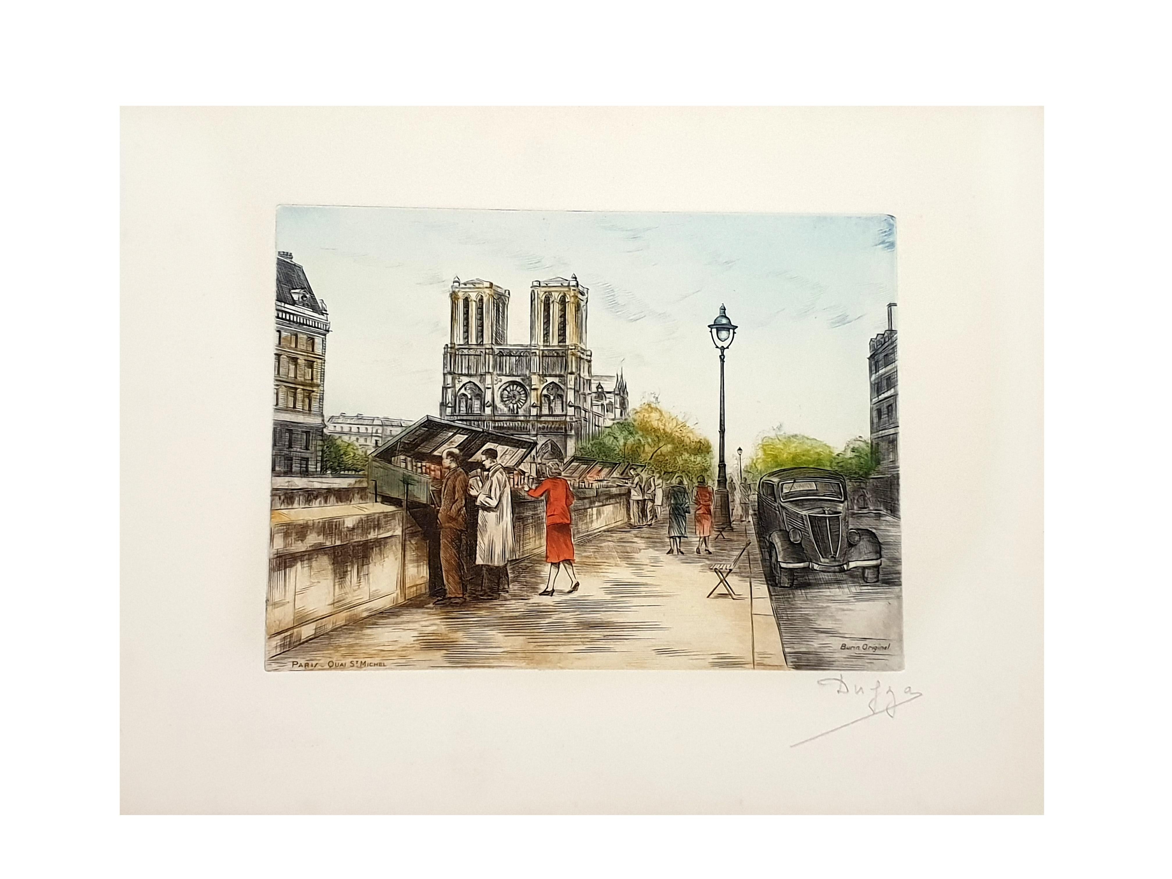 Dufza - Paris - Saint Michel - Original Handsigned Etching - Print by Dufza d'Albert Dumouchel