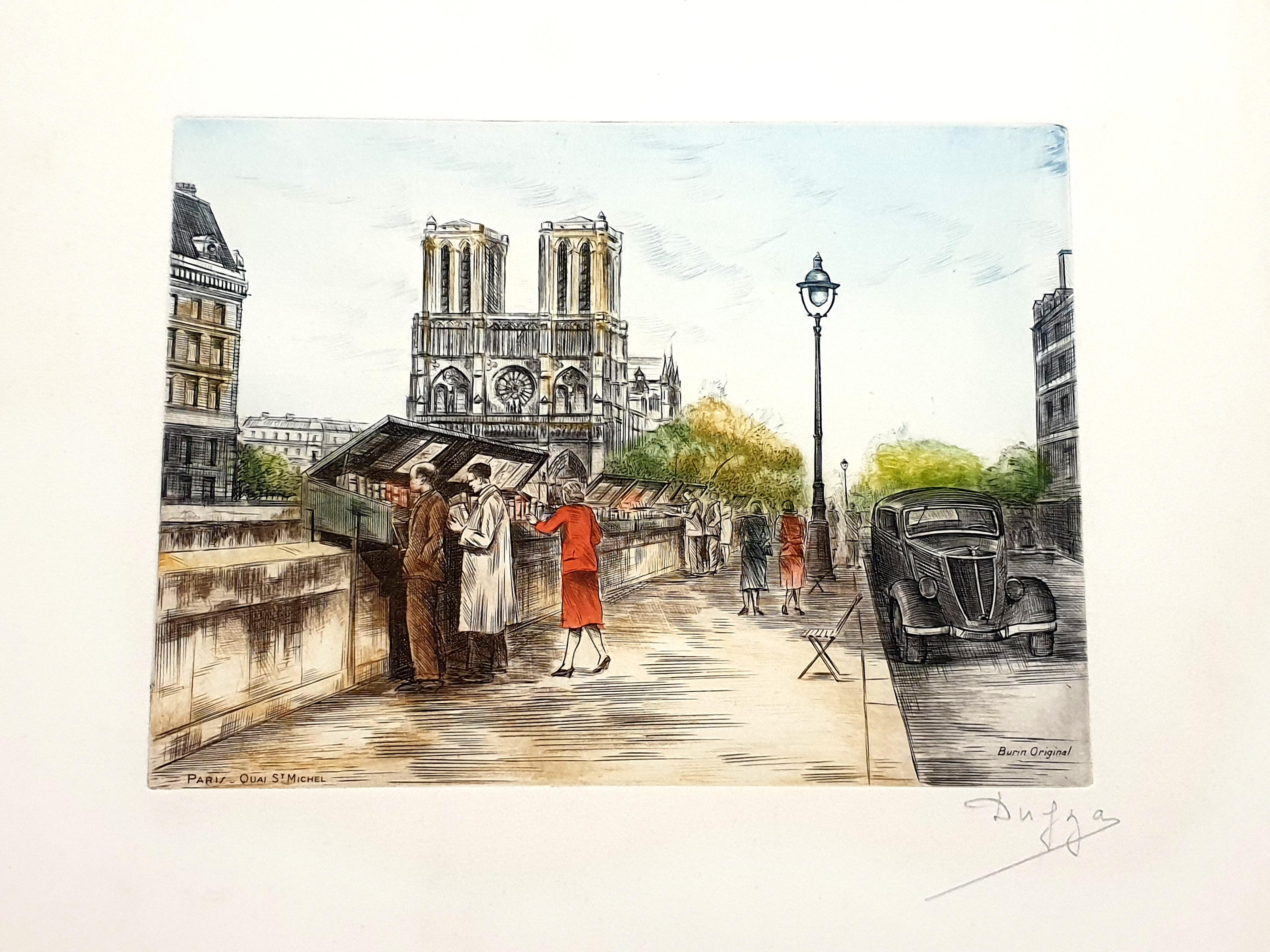 Dufza - Paris - Saint Michel - Gravure originale signée de sa main
Circa 1940
Signé à la main au crayon
Dimensions : 20 x 25 cm 
Non numéroté au moment de l'émission 