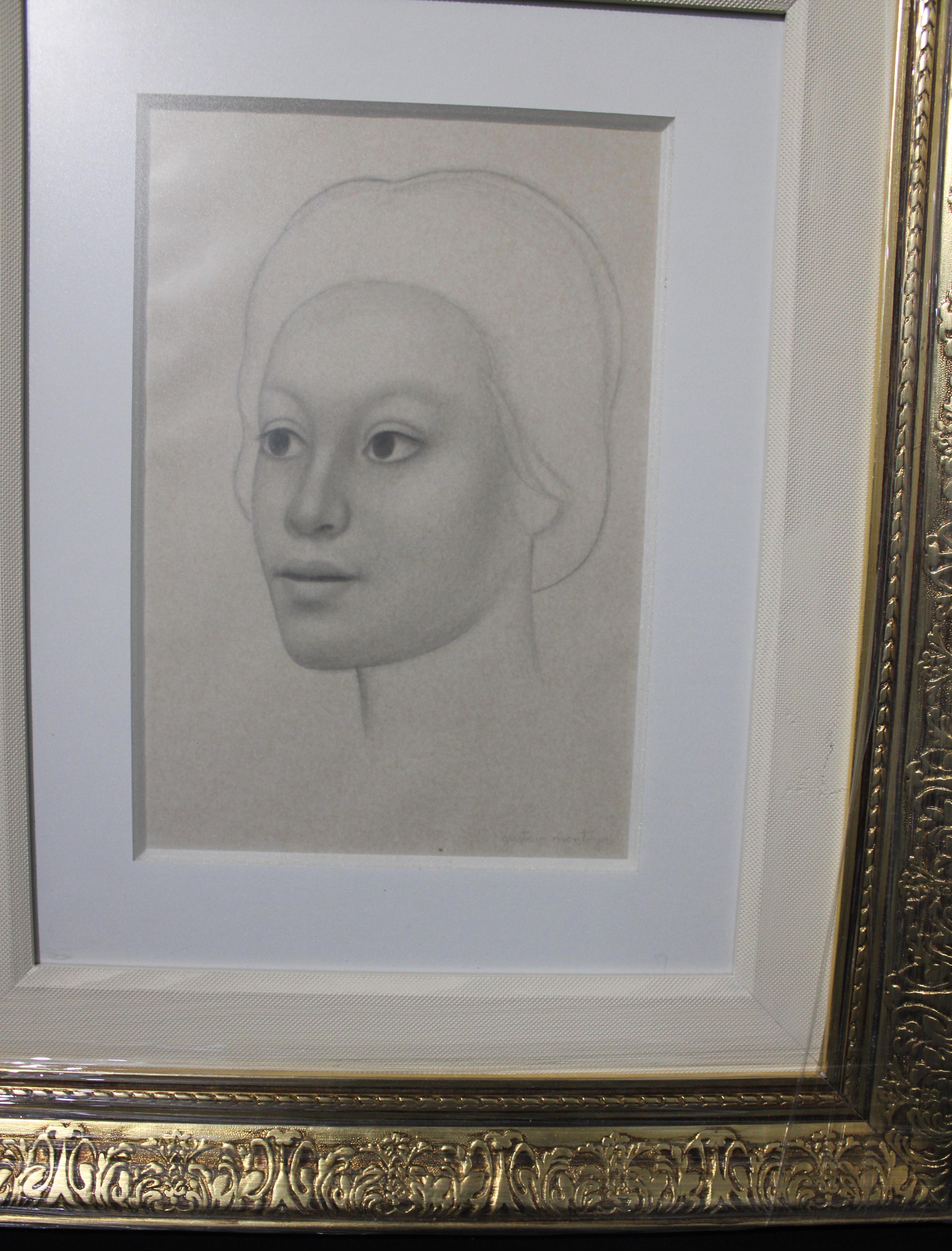 Montoya-Zeichnung, Lady looking Left Side, Zeichnung (Grau), Abstract Drawing, von Gustavo Montoya