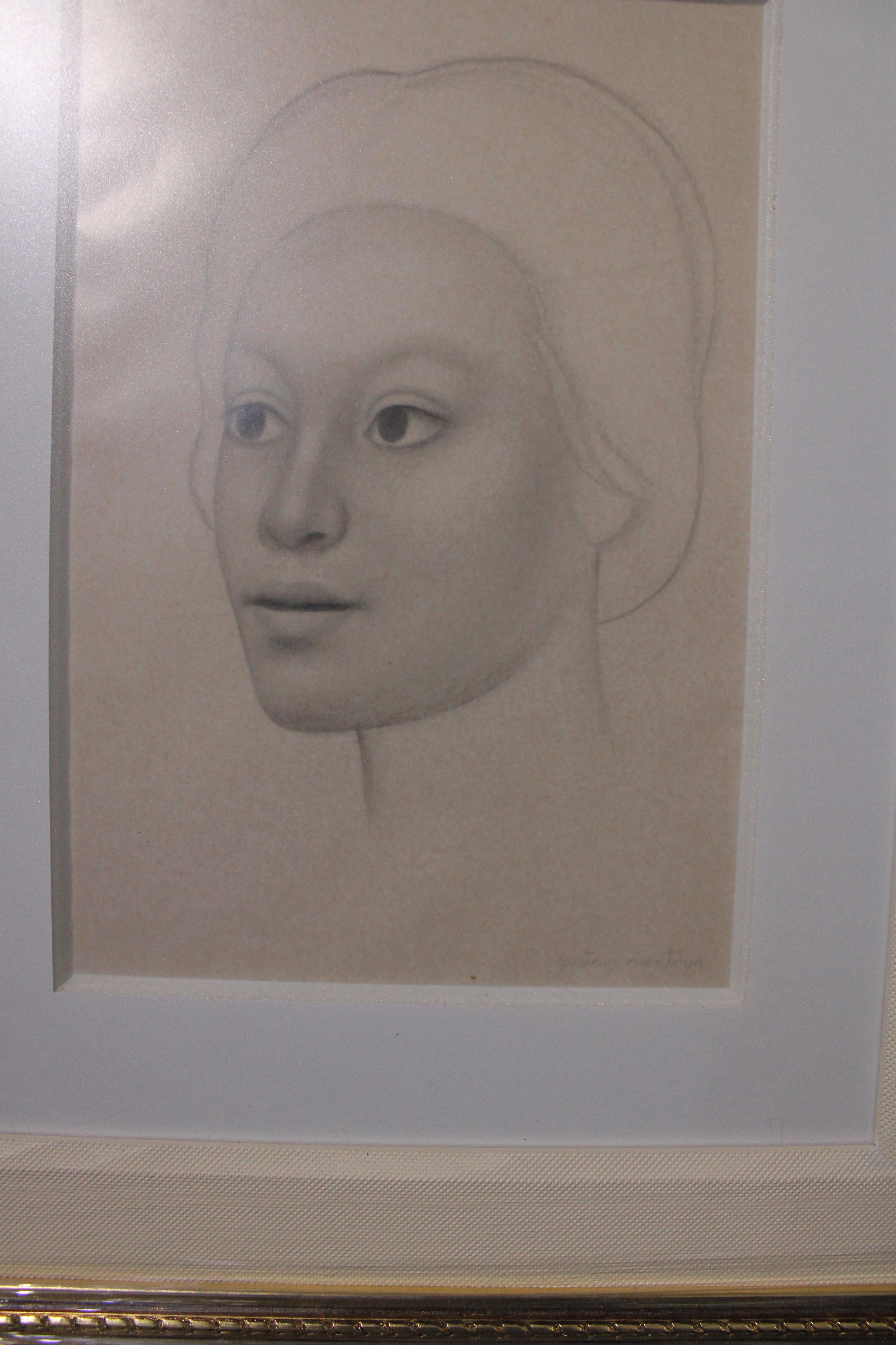 Montoya-Zeichnung, Lady looking Left Side, Zeichnung (Realismus), Art, von Gustavo Montoya
