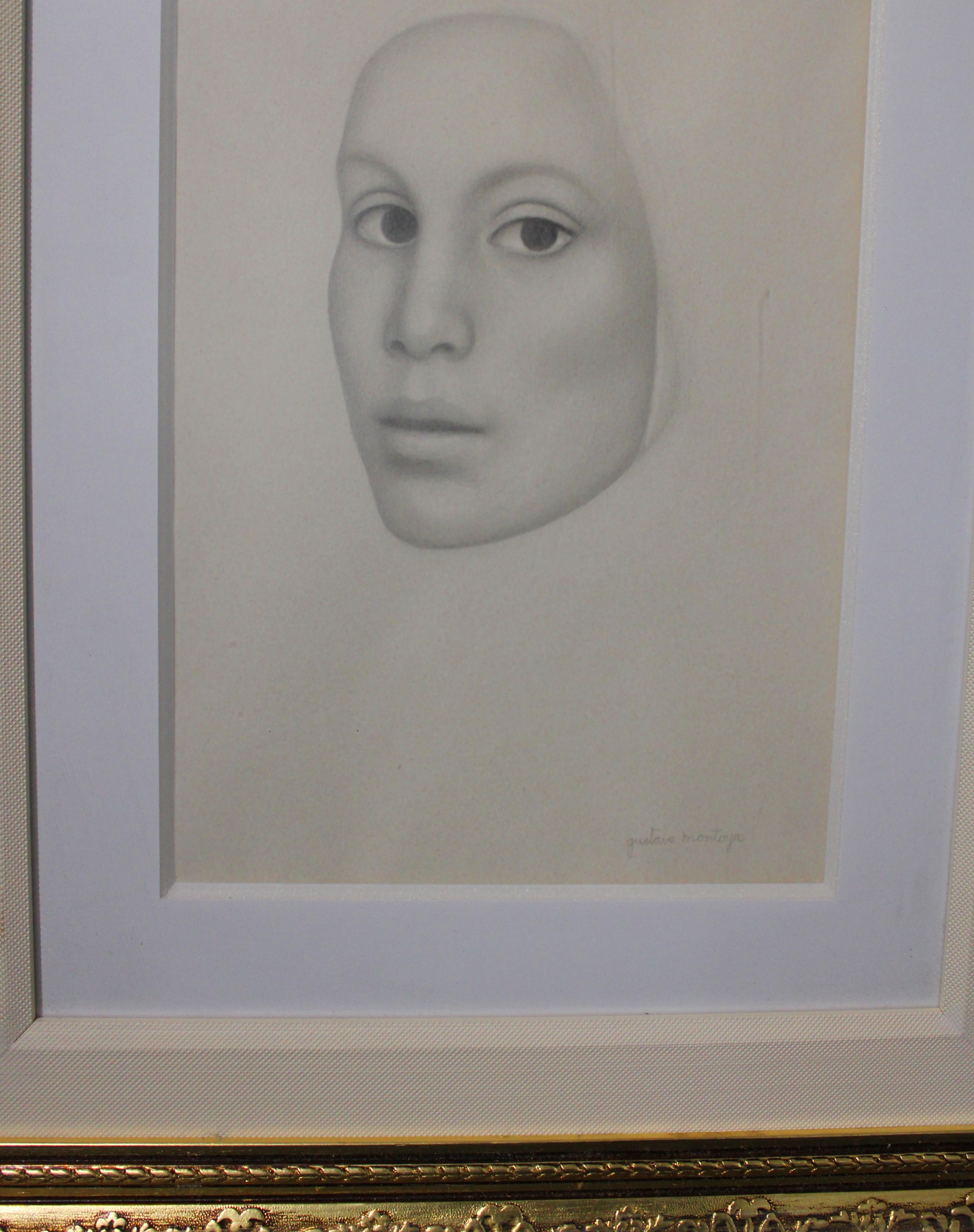 Montoya-Zeichnung, Lady With No Hair Face, Zeichnung (Realismus), Art, von Gustavo Montoya