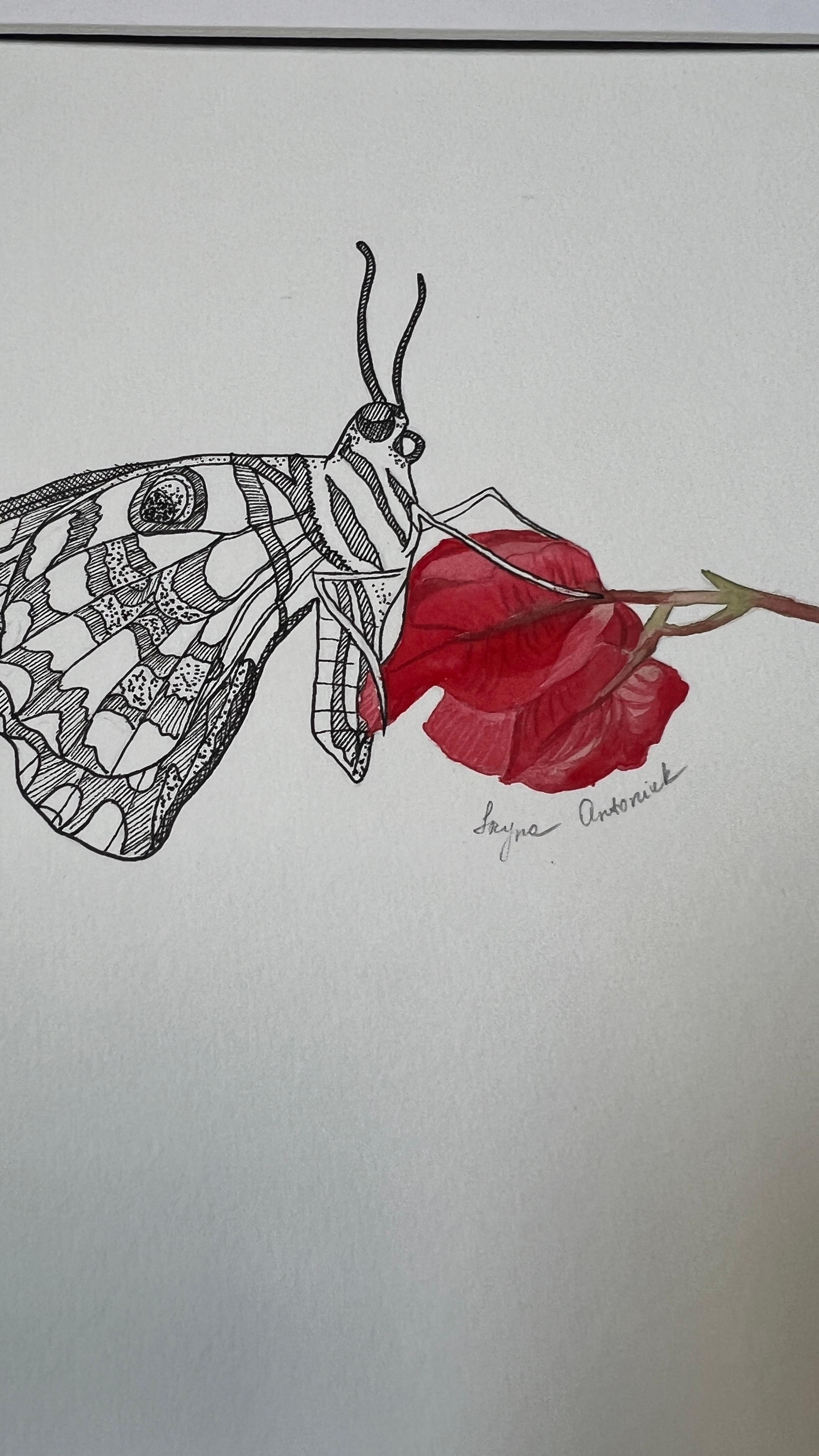 Schmetterling auf der Blume + Rahmen – Art von Iryna Antoniuk