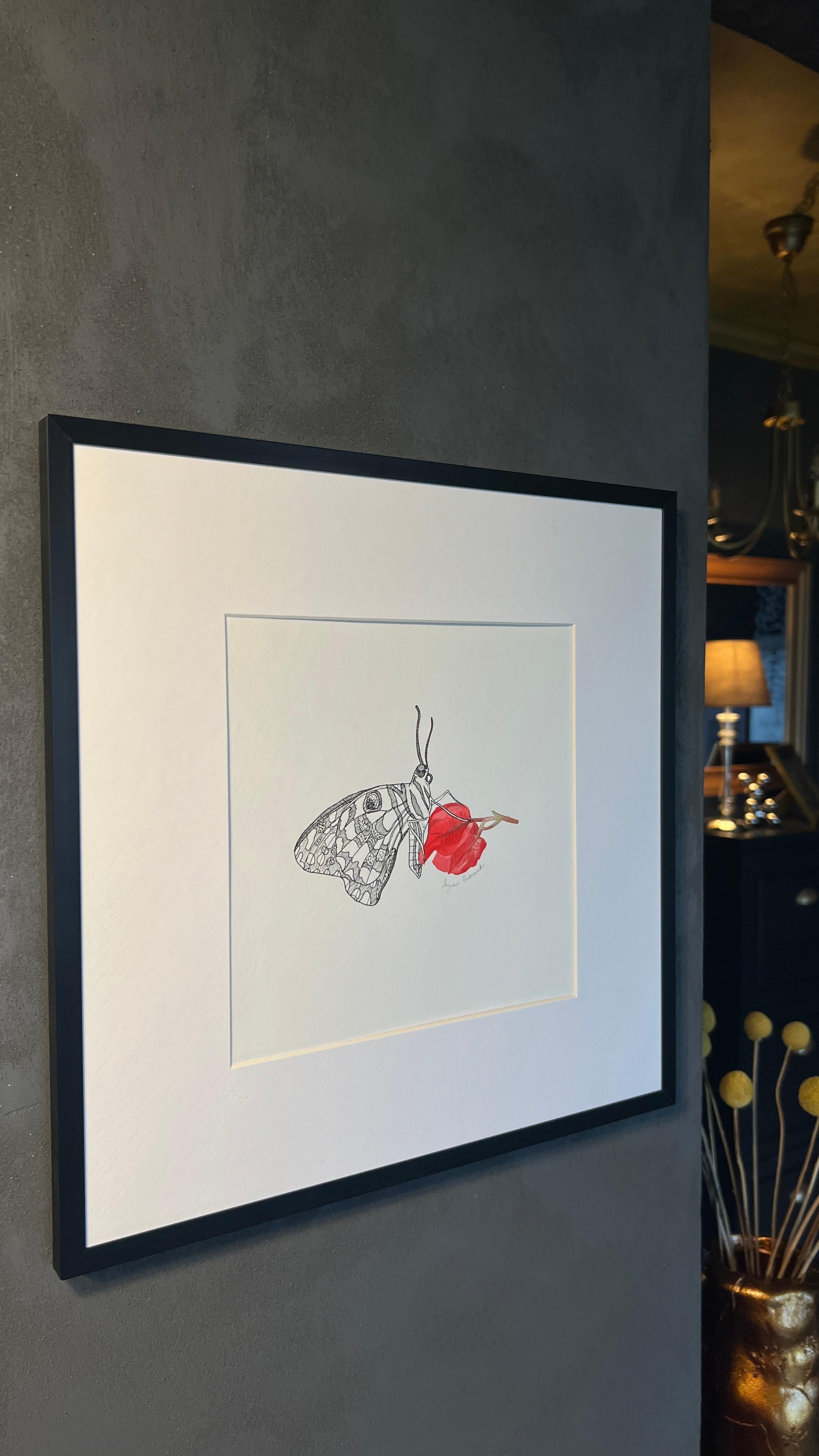 Schmetterling auf der Blume + Rahmen (Minimalistisch), Art, von Iryna Antoniuk
