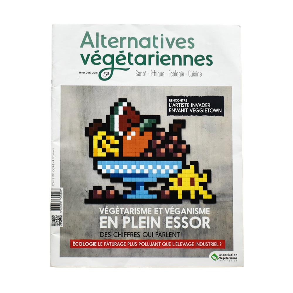 Very hard to find Alternatives Vegetariennes Magazine #130 featuring Invader cover.
Released for the Winter 2017-2018 edition.
Very limited release.
Has interview with Invader and details about his mosaic artwork especially in the Veggietown region