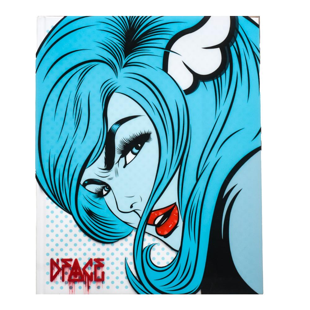 Great looking book with great graphics by UK artist D*Face.
Large hand signed signature on the inside of book with date in black ink by D*face.
240 color pages.
Bound in halftone hardback cover with clear printed slipcase on both sides.
Featuring