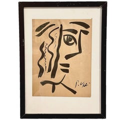 Peter Robert Keil Framed Ink Portrait on Paper in the Manner of Pablo Picasso