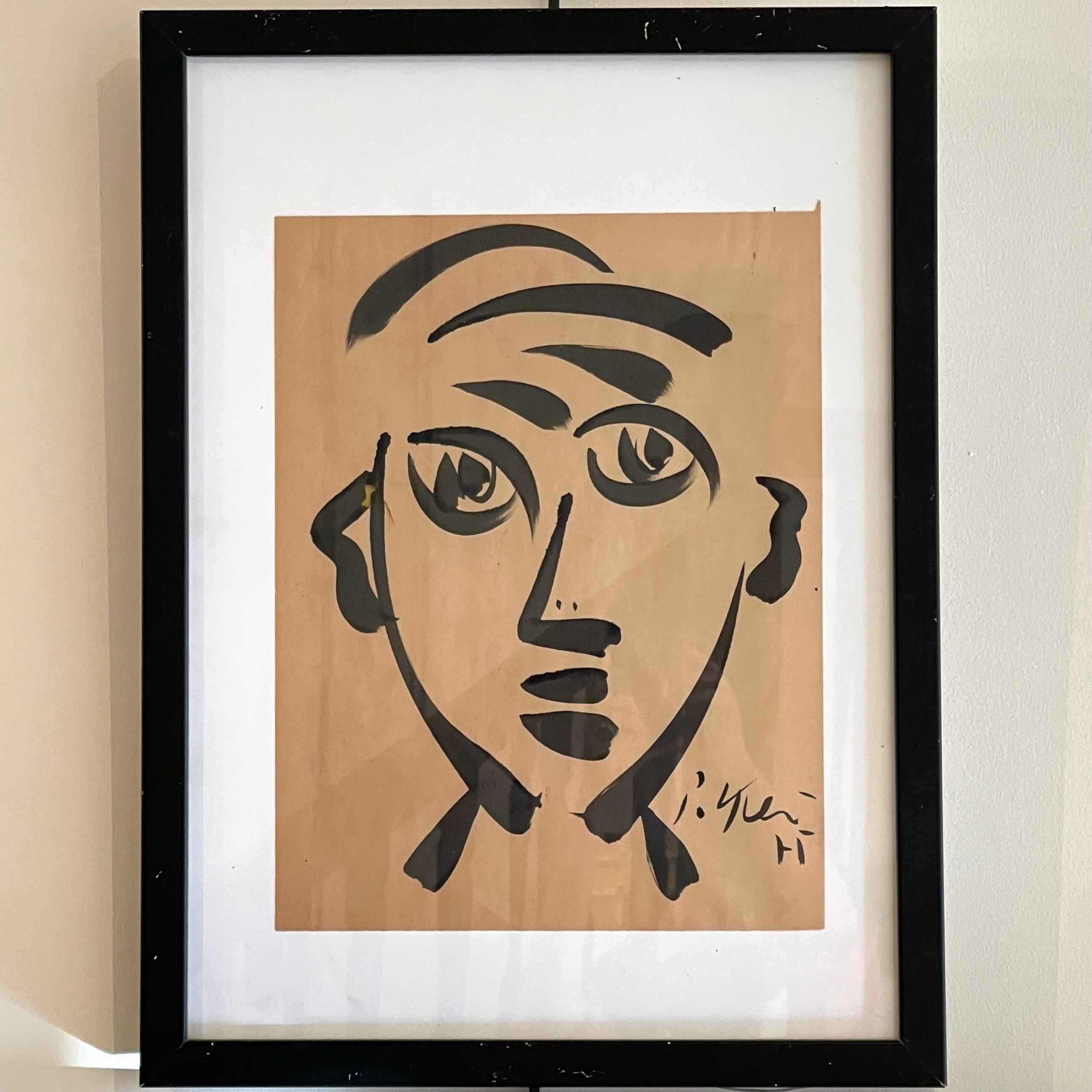 Early Ink on Paper Portrait in the Manner of Pablo Picasso 3