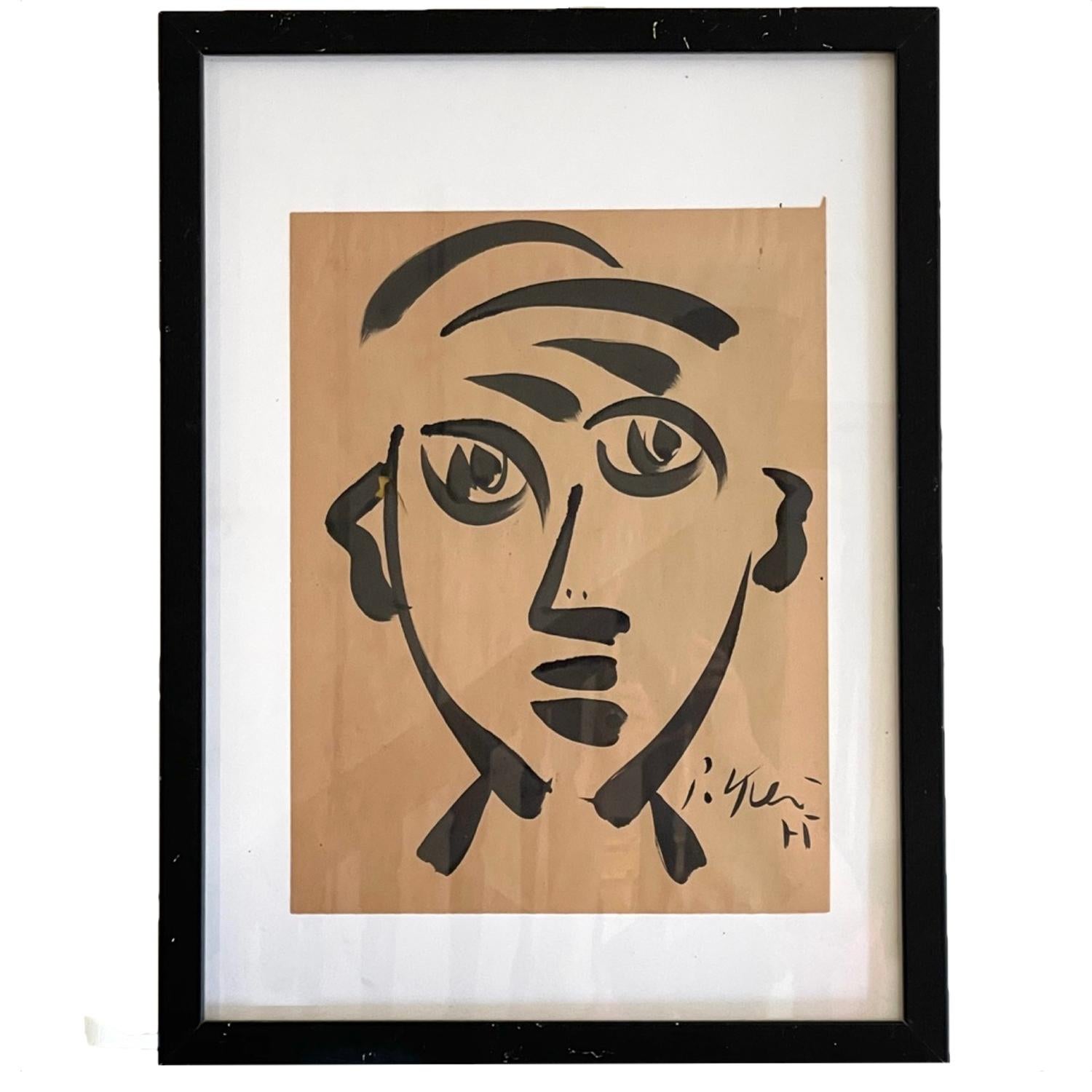 Peter Keil Portrait Painting - Early Ink on Paper Portrait in the Manner of Pablo Picasso