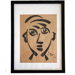 Early Ink on Paper Portrait in the Manner of Pablo Picasso