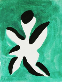 Voila (Forest 2) - contemporary abstract floral minimalist painting, green