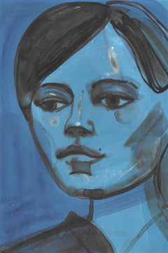 Daiga - contemporary emotive bold blue portrait painting, figurative artwork