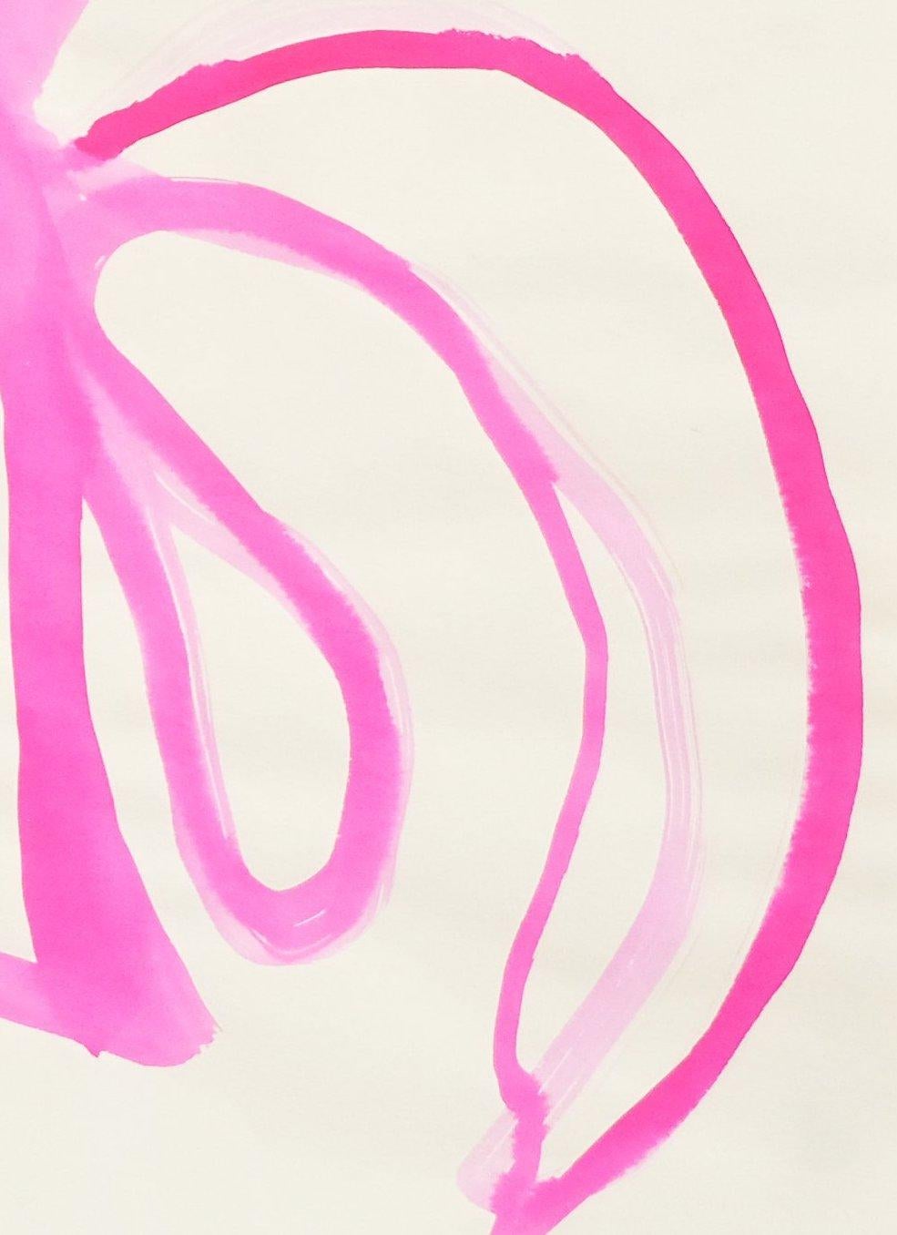 Spiral - bold hot pink contemporary floral minimal abstract line painting - Art by Adria Mirabelli