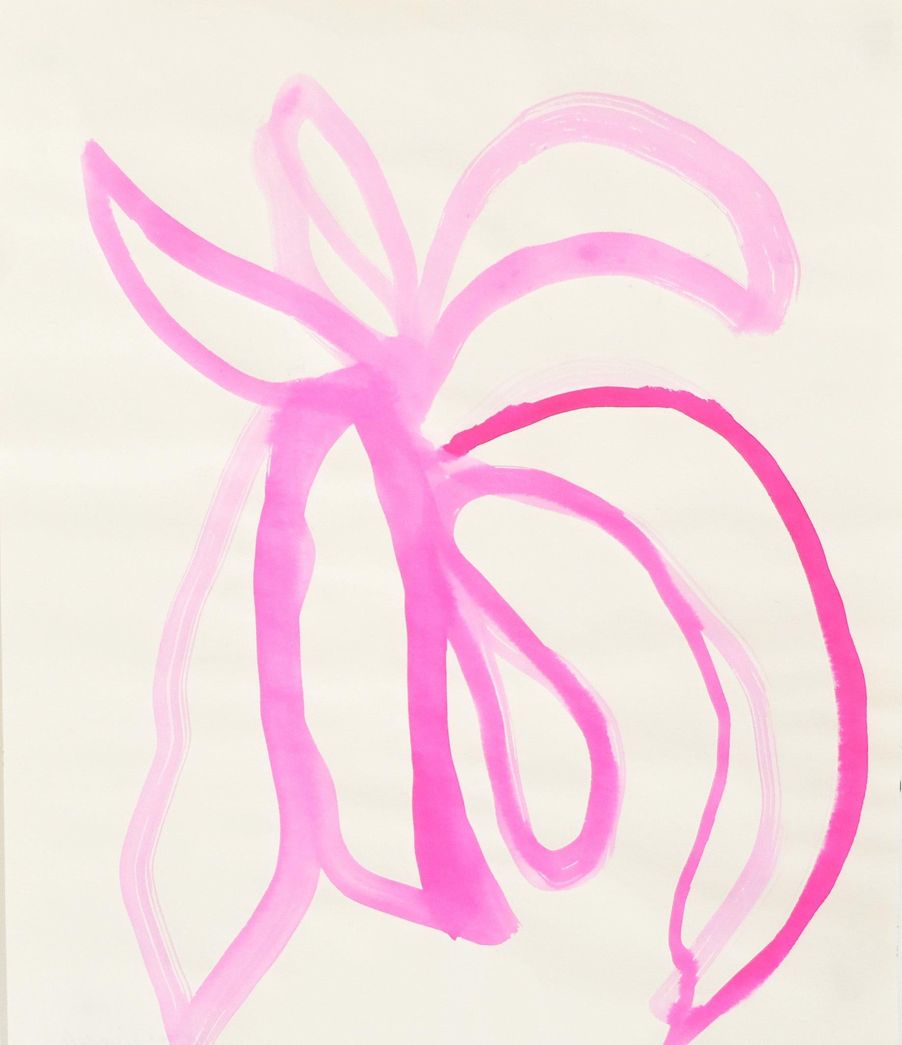 Spiral - bold hot pink contemporary floral minimal abstract line painting