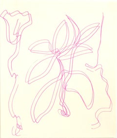 Hot Pink #3 - bold pink contemporary floral minimal abstract line ink painting