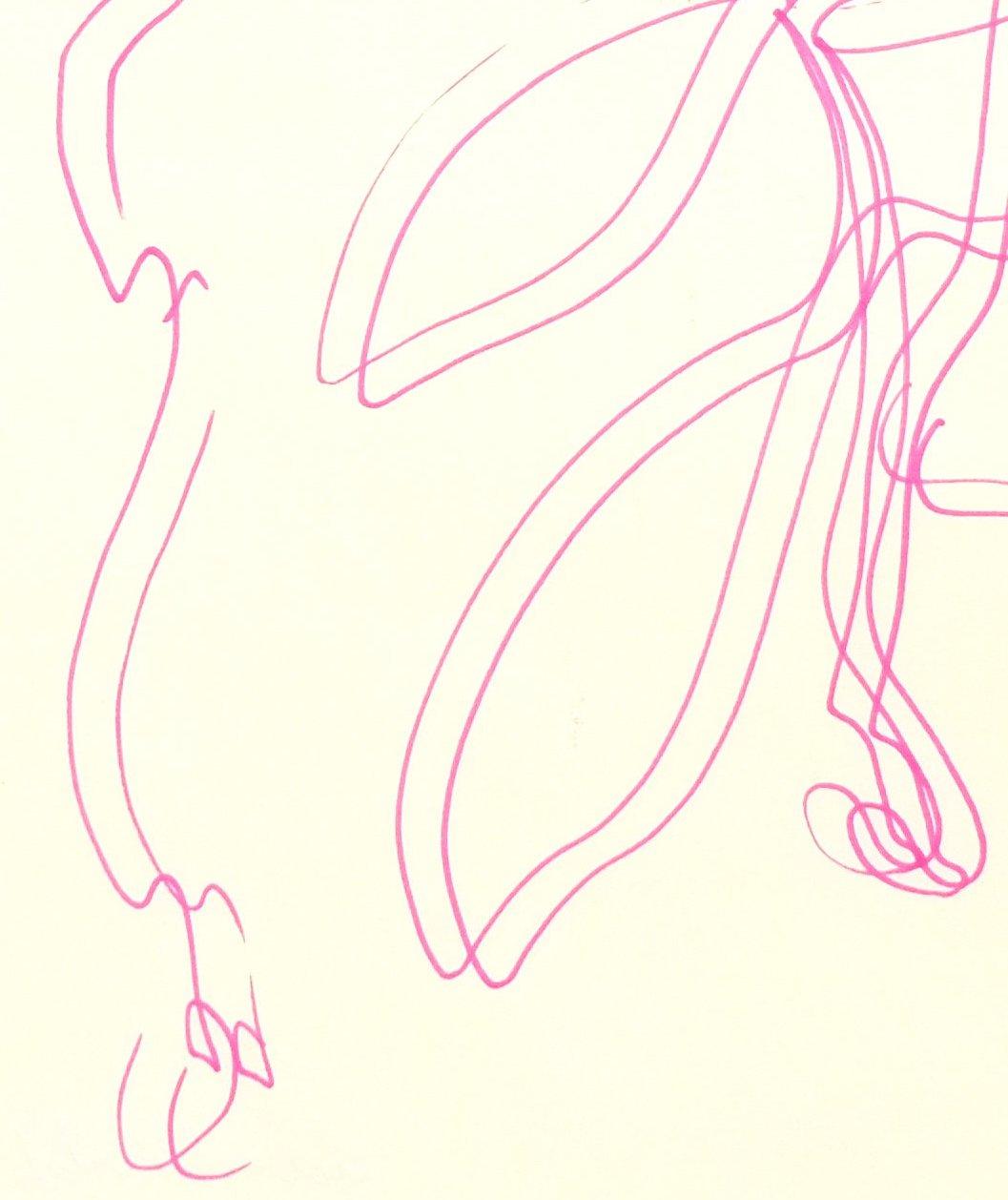 Hot Pink #3 - bold pink contemporary floral minimal abstract line ink painting For Sale 1