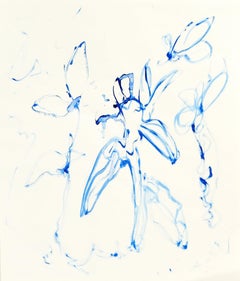 Summer Florals St. Clair - blue contemporary floral minimal abstract painting