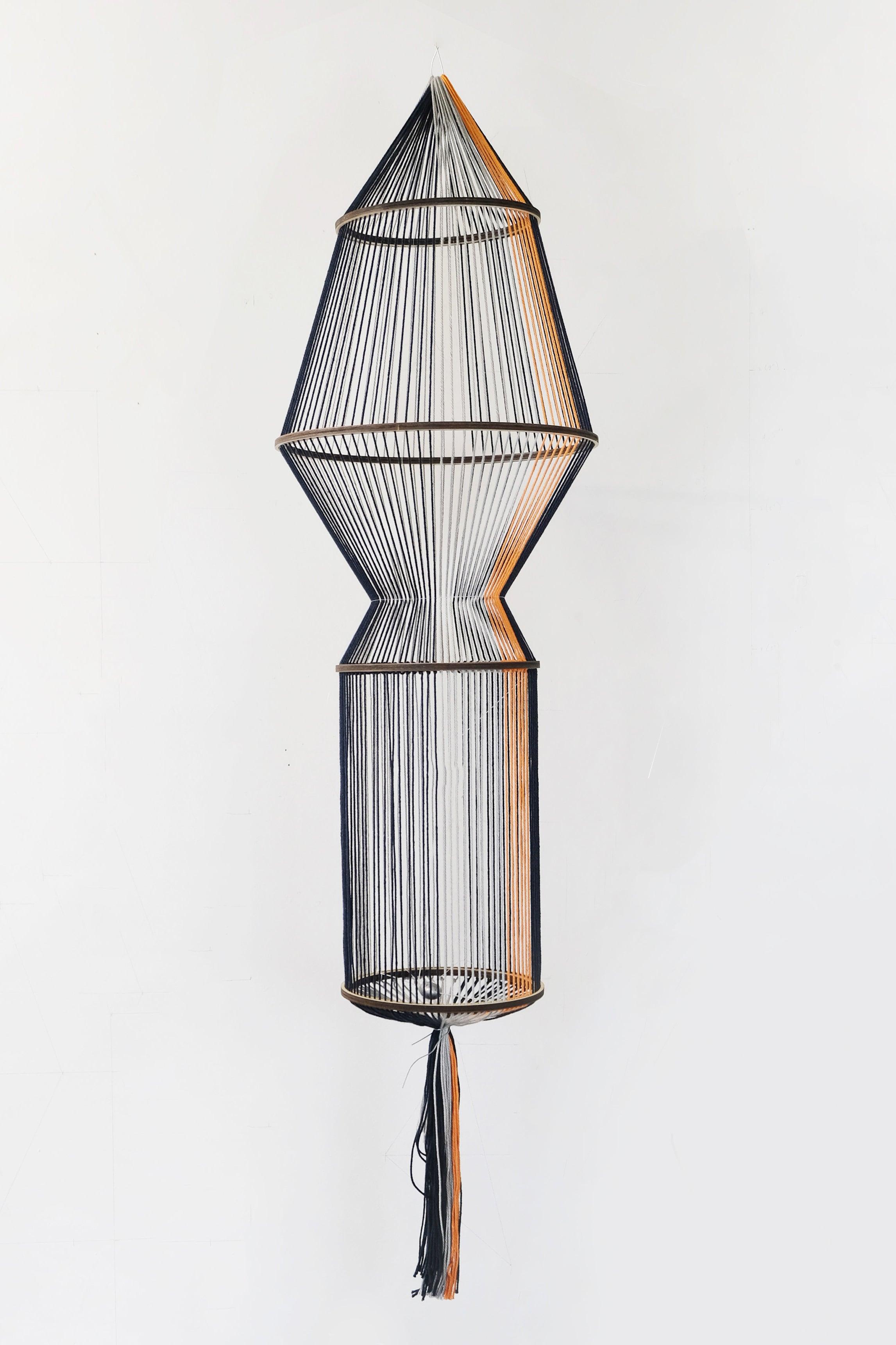 Weave #3 - contemporary abstract hanging sculpture, red, black, thread, wool - Art by Sofia Escobar