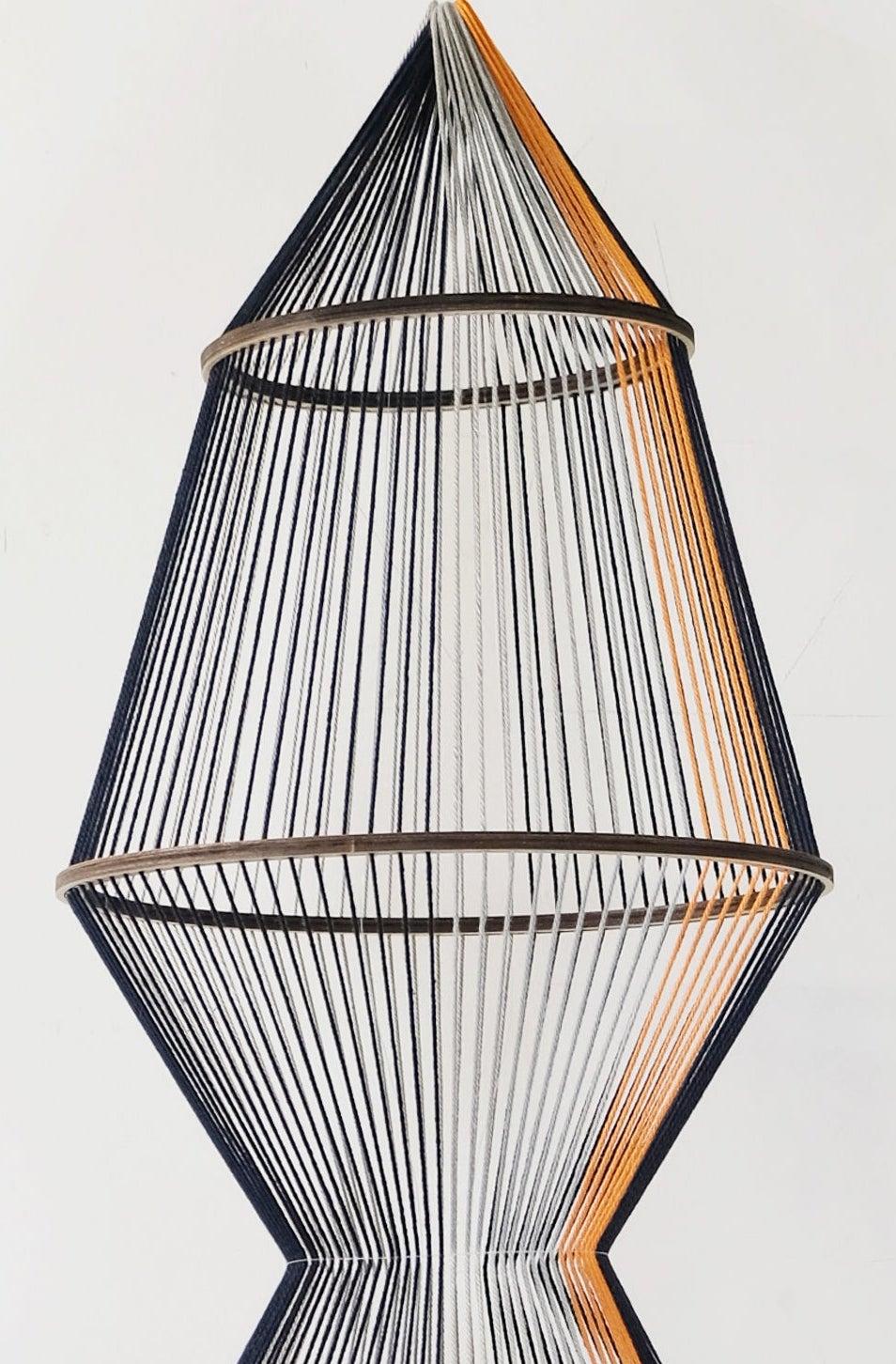 Weave #3 - contemporary abstract hanging sculpture, red, black, thread, wool For Sale 2