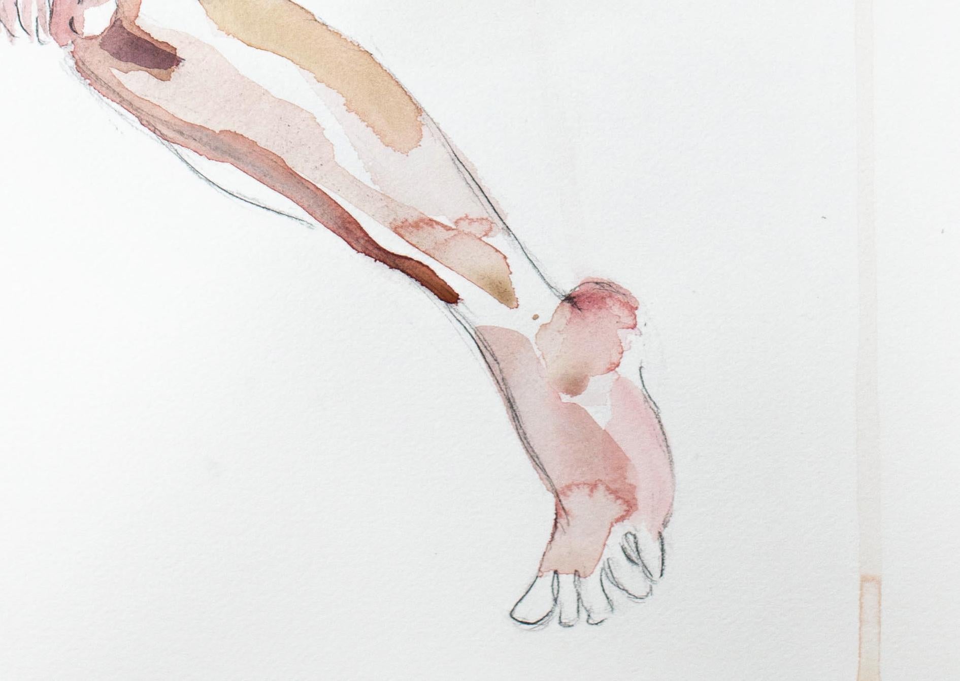 Hold On1, Original zeitgenössische minimalistische Aktfigur-Studie, Aquarellgemälde (Grau), Figurative Art, von Elizabeth Becker
