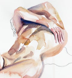 Hold On1, Original Contemporary Minimalist Nude Figure Study Watercolor Painting