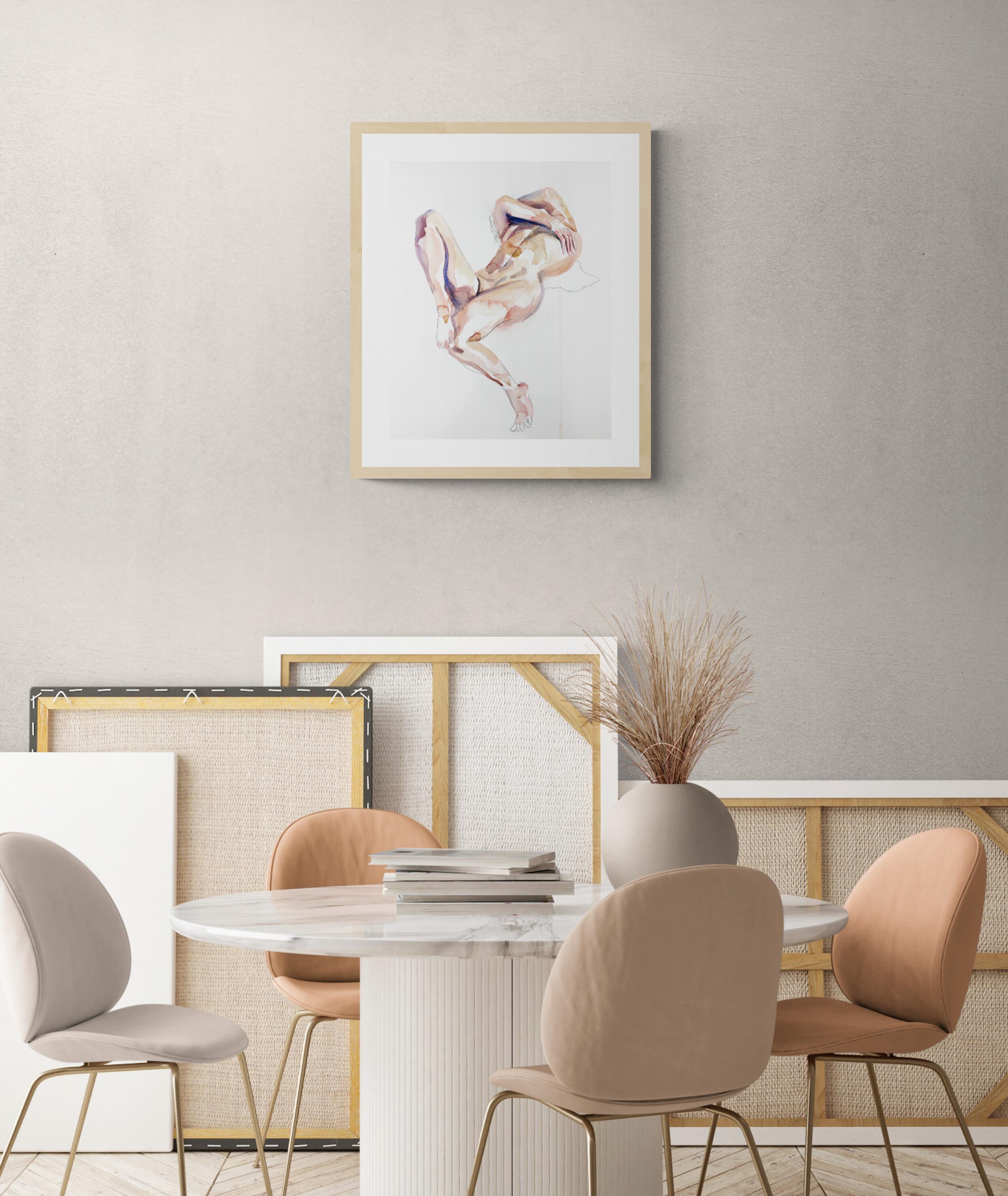 Hold On1, Original zeitgenössische minimalistische Aktfigur-Studie, Aquarellgemälde im Angebot 1