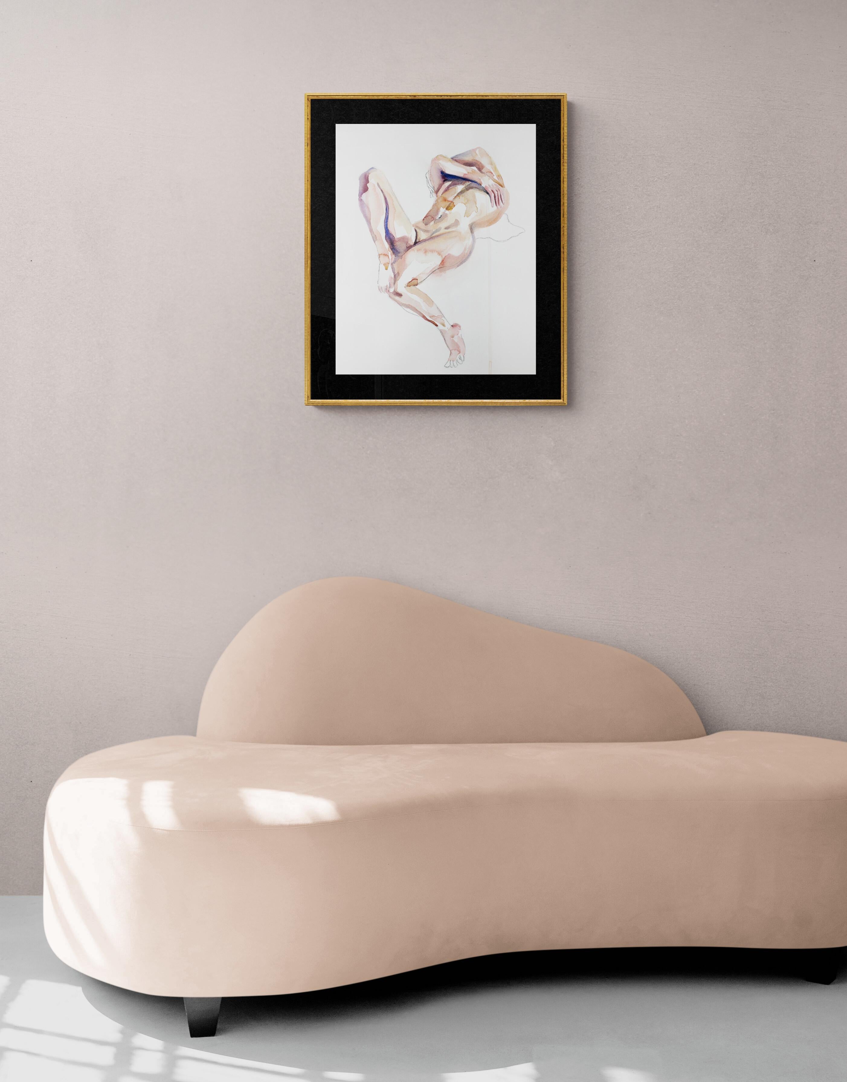 Hold On1, Original zeitgenössische minimalistische Aktfigur-Studie, Aquarellgemälde im Angebot 2