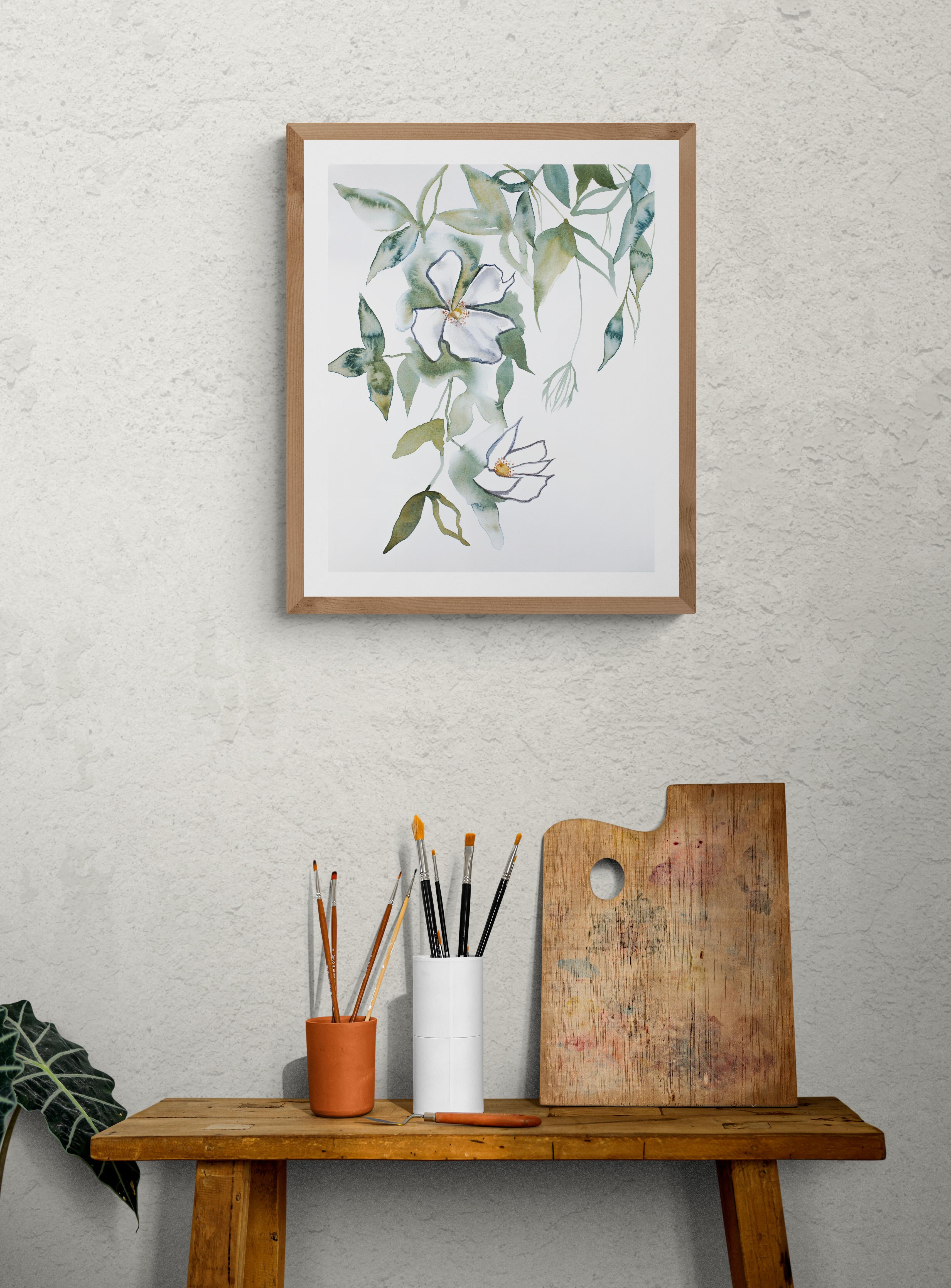 Original minimalistisches Blumen-Aquarell-Stilllebenstudie Cherry Blossom Nr. 13, im Angebot 2