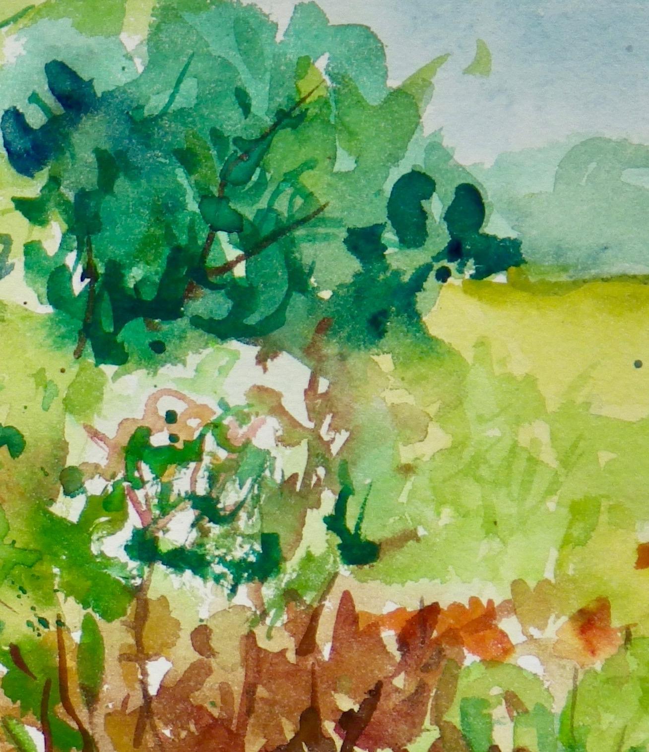 Jardin Portico, aquarelle originale signée Impressionniste Floral Garden sur papier - Art de Ingrid Dohm