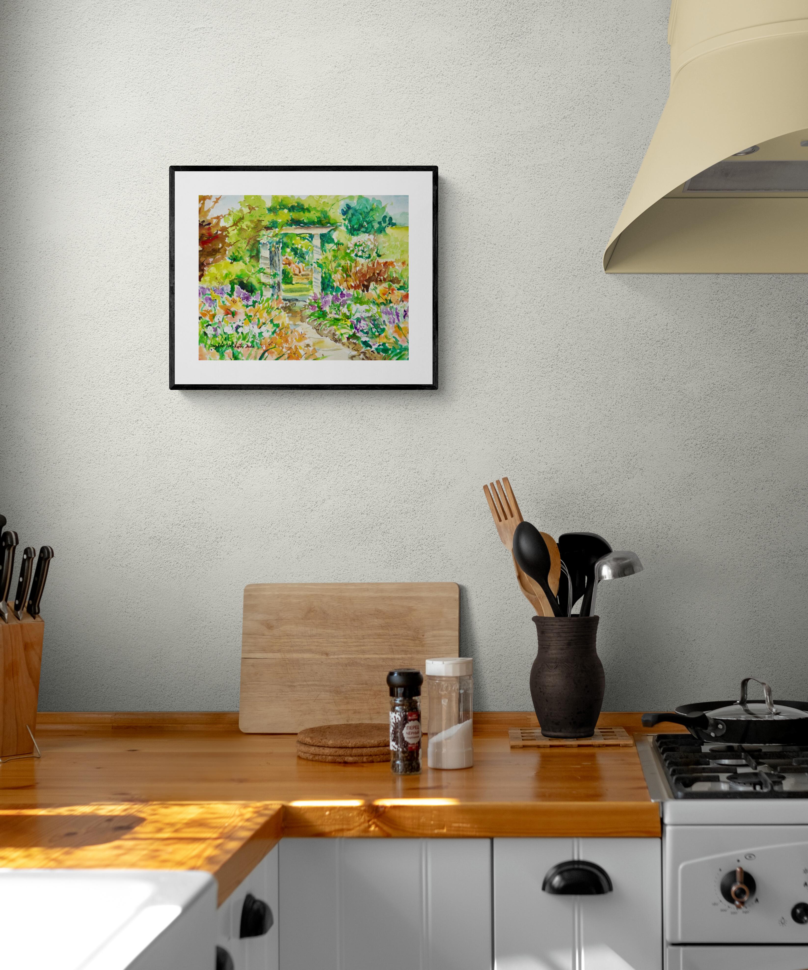 Jardin Portico, aquarelle originale signée Impressionniste Floral Garden sur papier en vente 2
