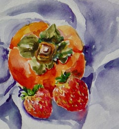 Strawberries, Original Signed Still Life Study of Fruit, Watercolor on Paper
