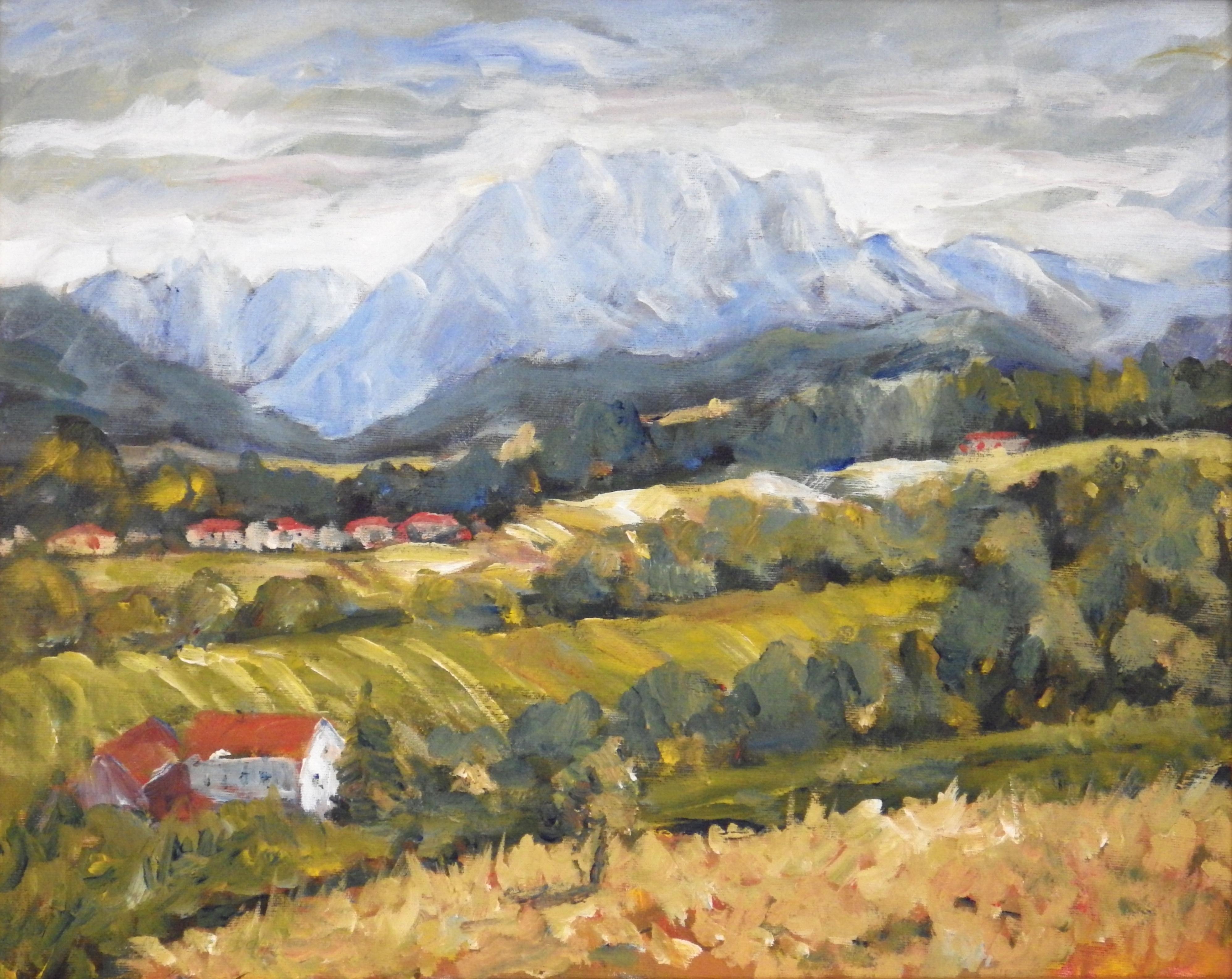 Landscape Painting Ingrid Dohm - Peinture originale d'un paysage impressionniste contemporain sur toile, Autriche, Edt