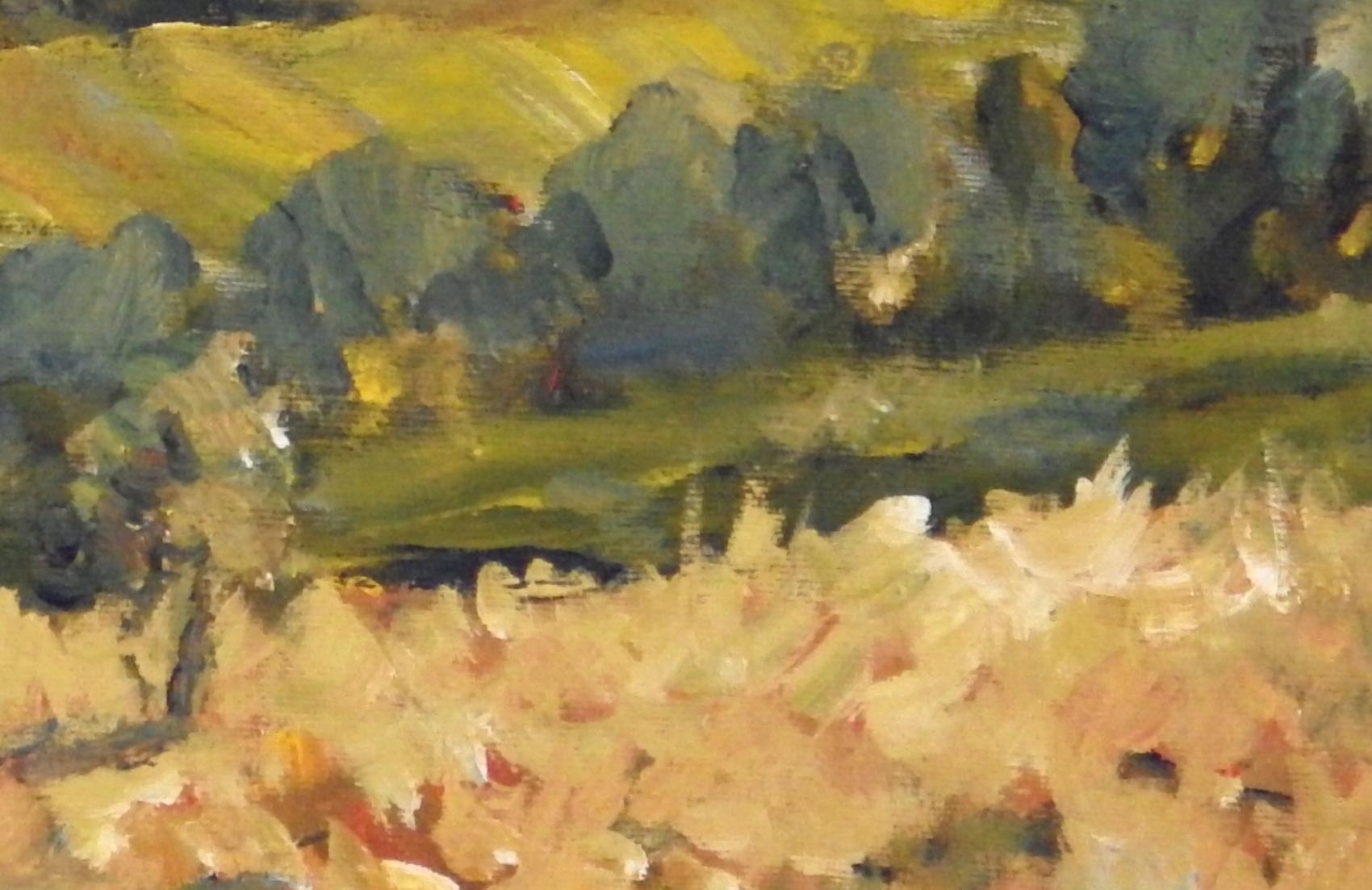 Peinture originale d'un paysage impressionniste contemporain sur toile, Autriche, Edt - Marron Landscape Painting par Ingrid Dohm