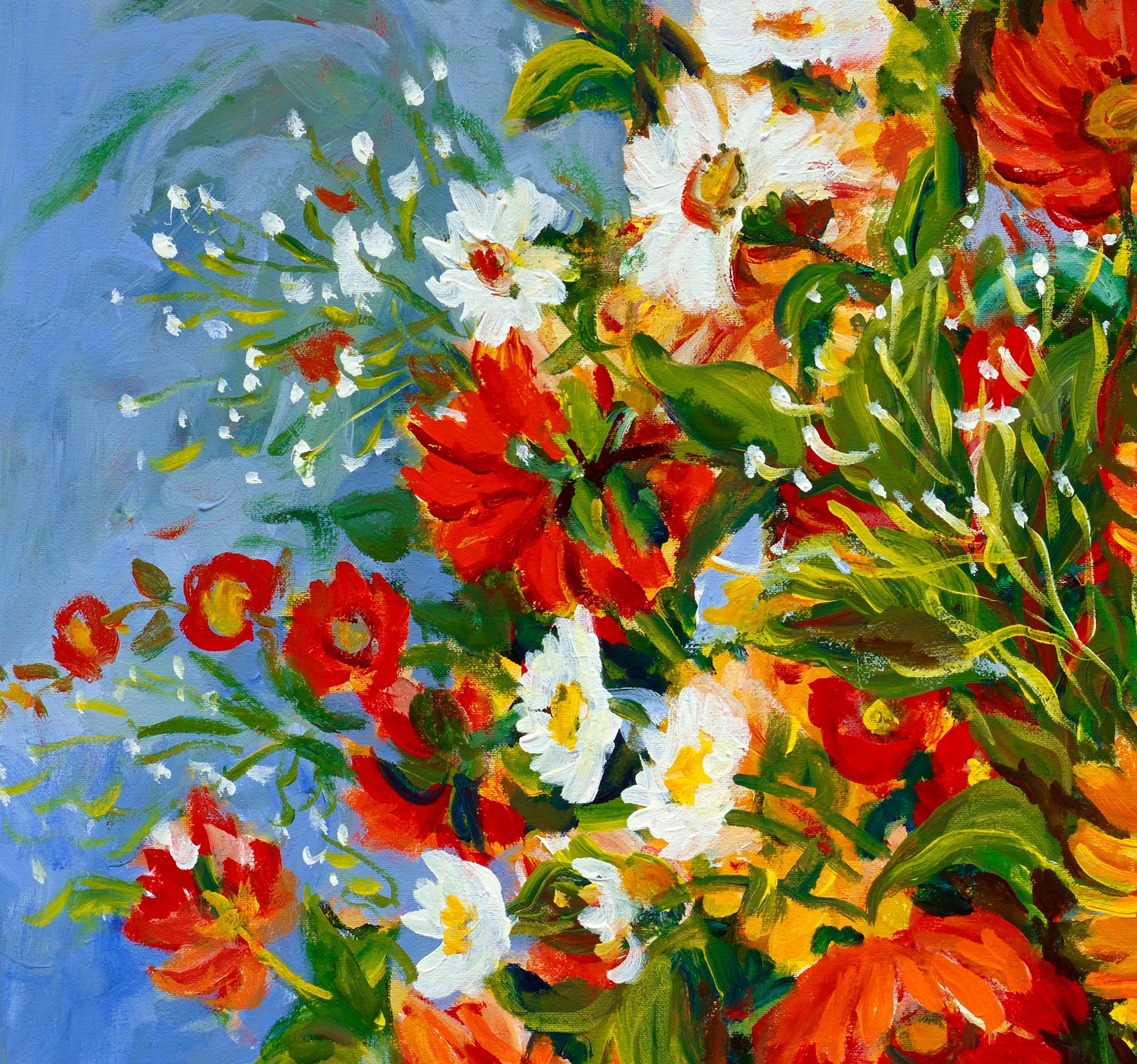 Zinnias, Pintura Impresionista Contemporánea Original Firmada Naturaleza Muerta Floral en venta 1